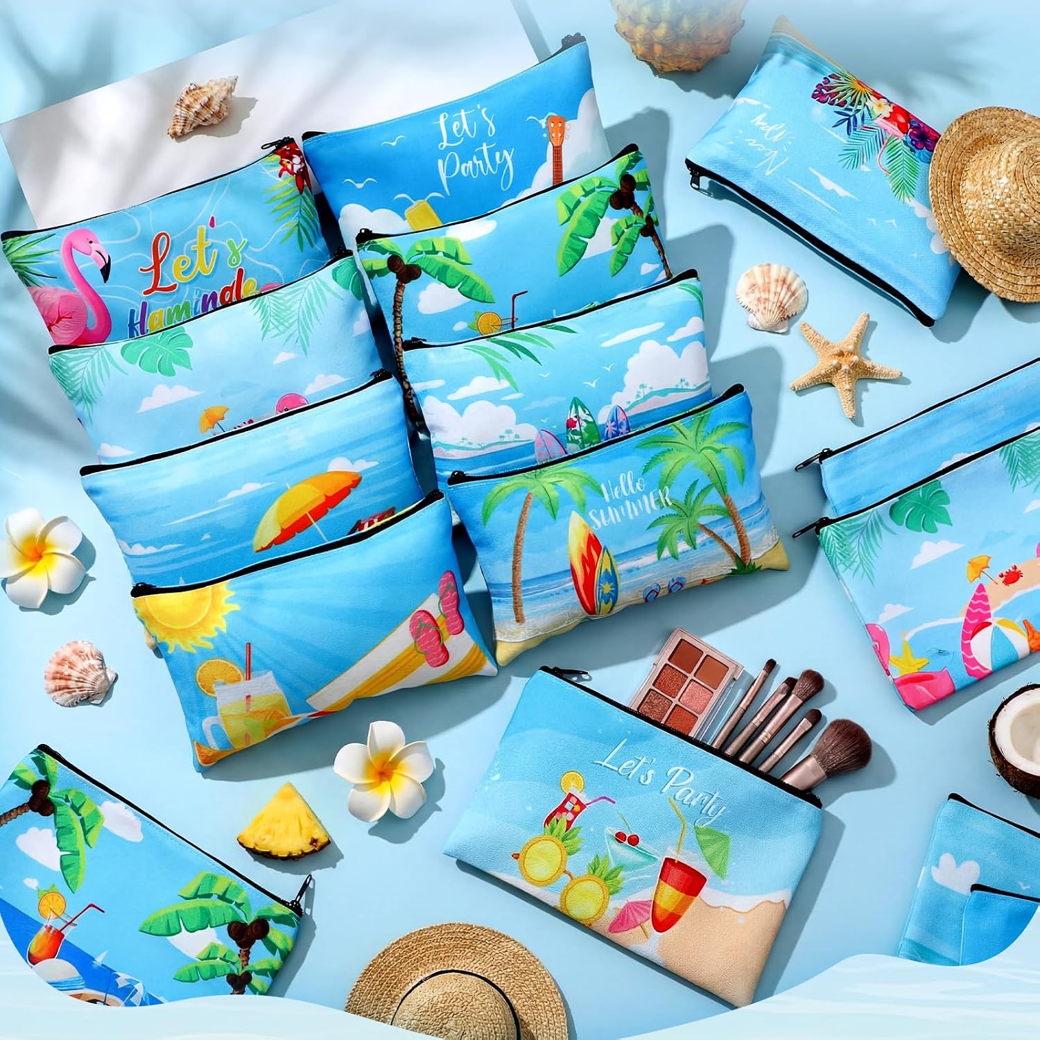 Eccliy Summer Makeup Bag Hawaii Cosmetic Bag for Women Summer Party Canvas Gifts Accessories Toiletry Pouch with Zipper Gift Bags Organizer for Team Party