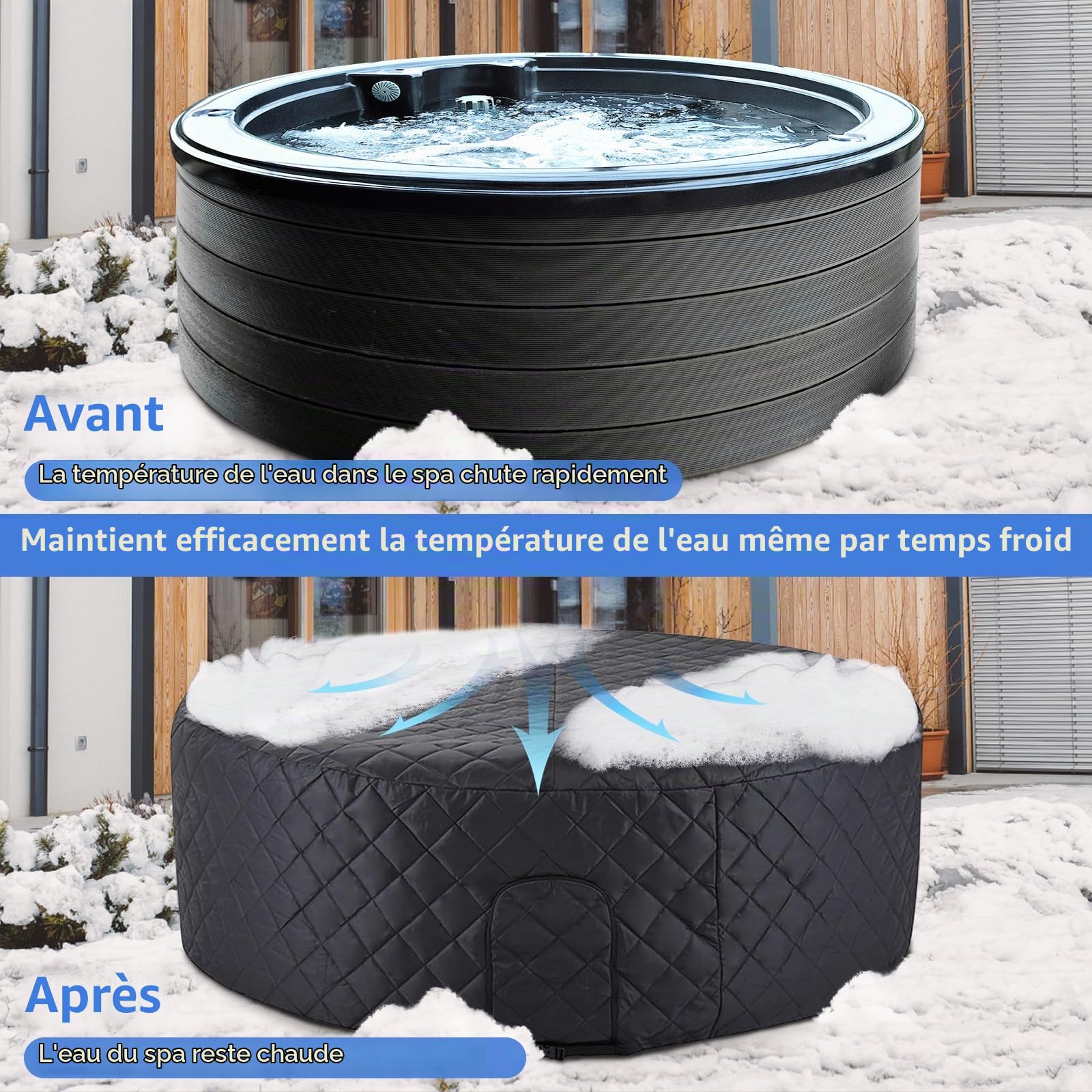 Couverture de Piscine Ronde 208 cm, Couverture de Piscine résistante aux UV avec Boucles réglables et Porte zippée pour l'été et l'hiver, bâche Haute densité indéchirable, Installation Facile