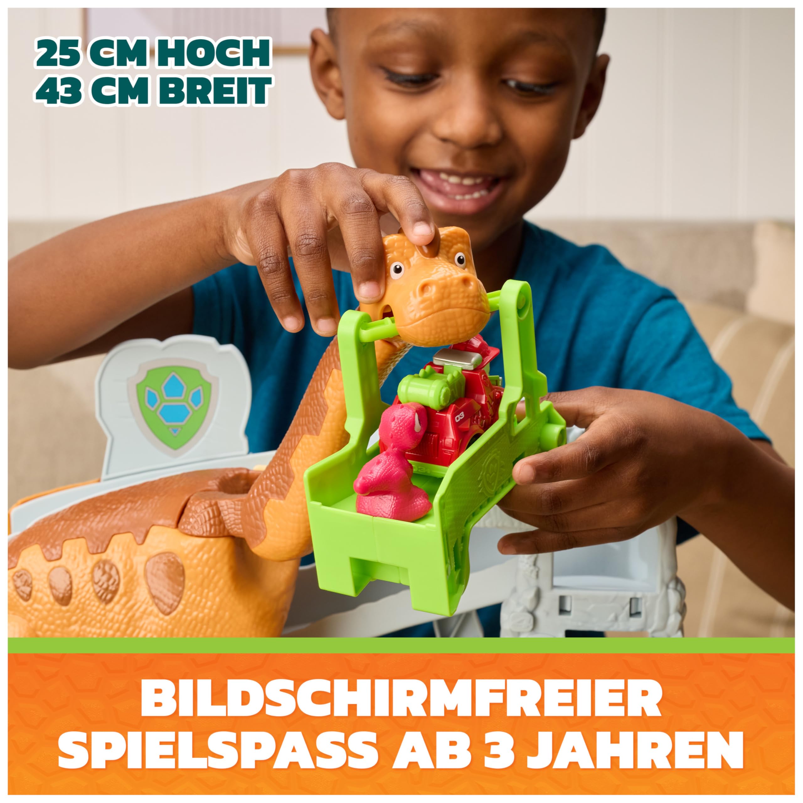 PAW PATROL: Der Dino Film, Pup Squad Lift & Race Dino Spielset mit Marshall Racer und Rhabarber-Figur, Spielzeug für Kinder ab 3 Jahren