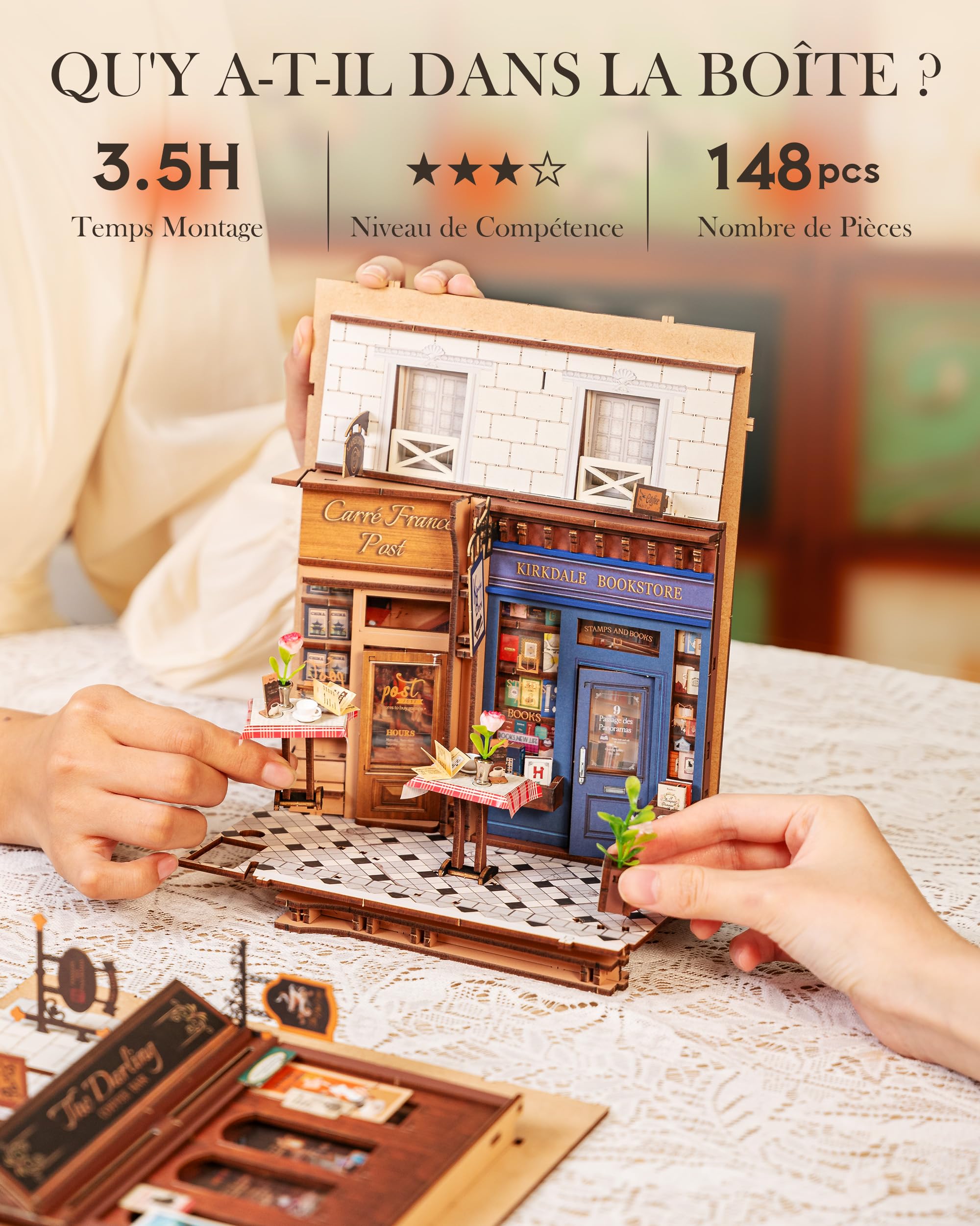 Rolife Book Nook Kit Maison Miniature à Construire DIY Maquette Adulte avec Lumières Décoration de Bibliothèque Livre Salon Booknook Puzzle Arcade Dating 3D Bois Serre-Livres Diorama