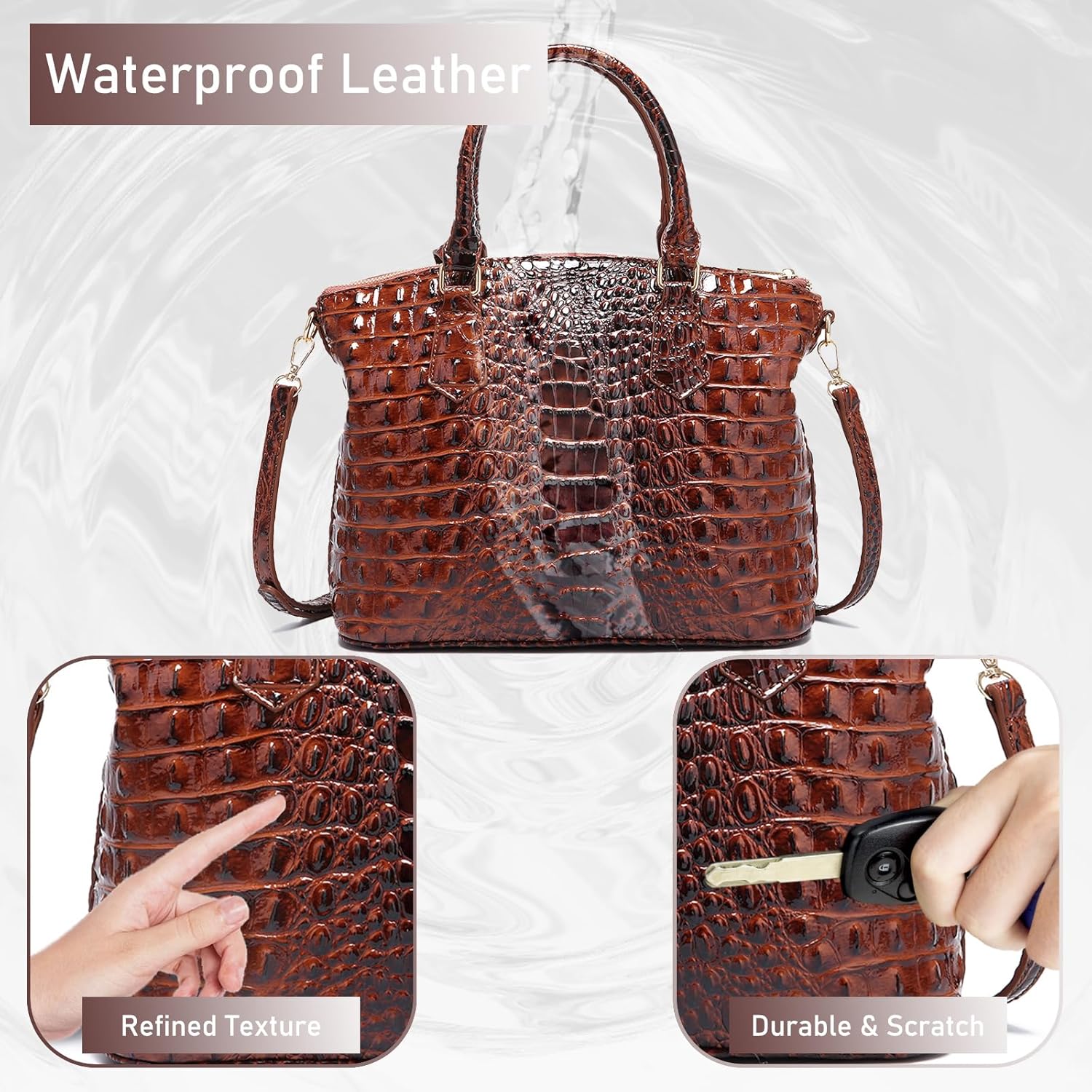 Makcr Joacbv Women Purse Satchel Bag Long Crossbody Classy Tote Bag Top Handle Vegan Leather Ladies Handbags Embossed Pattern
