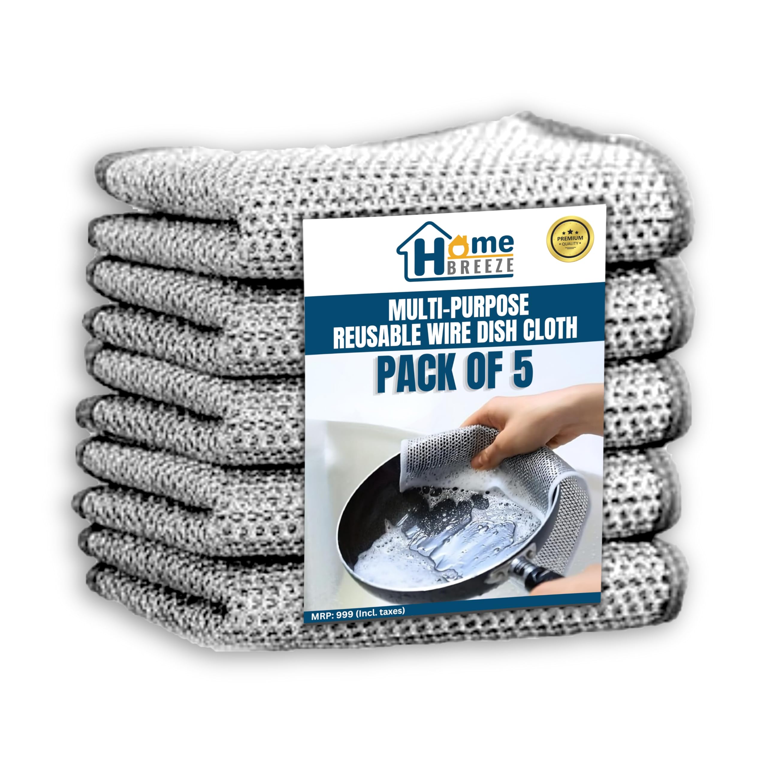 HOME BREEZE Pack of 5 Non-Scratch Dish Wash Cloth for Kitchen, Multipurpose Wire Dishwashing Rags for Wet and Dry, Steel Wire Dish Cloth, Scrubber for Washing Dishes, Reusable, Easy to Clean (B0DBNBPC1S) Amazon Price History, Amazon Price Tracker