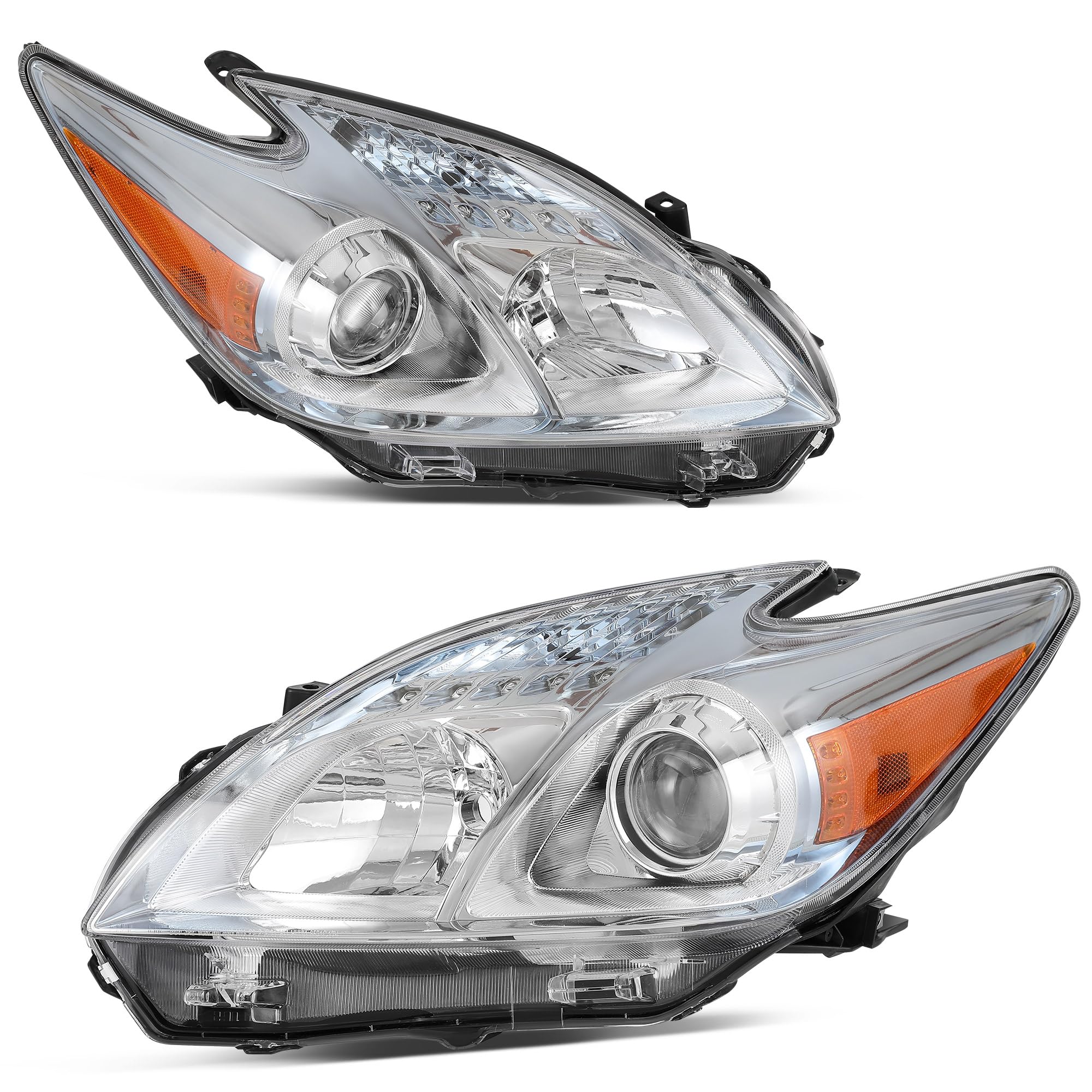 Photo 1 of AUTOSAVER88 Headlight Assembly Compatible with 2012-2015 Prius Replacement Headlamp Chrome Housing Amber Reflector Clear Lens w/o Bulbs and Wiring Harness