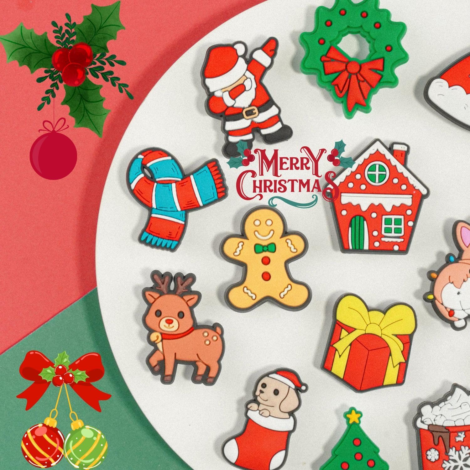19PCS Christmas Shoe Charms Set Santa Snowman Reindeer Tree Holiday Accessories for Shoes Sandals Bags Winter Theme Party Favors Gifts for Adults Friends Family