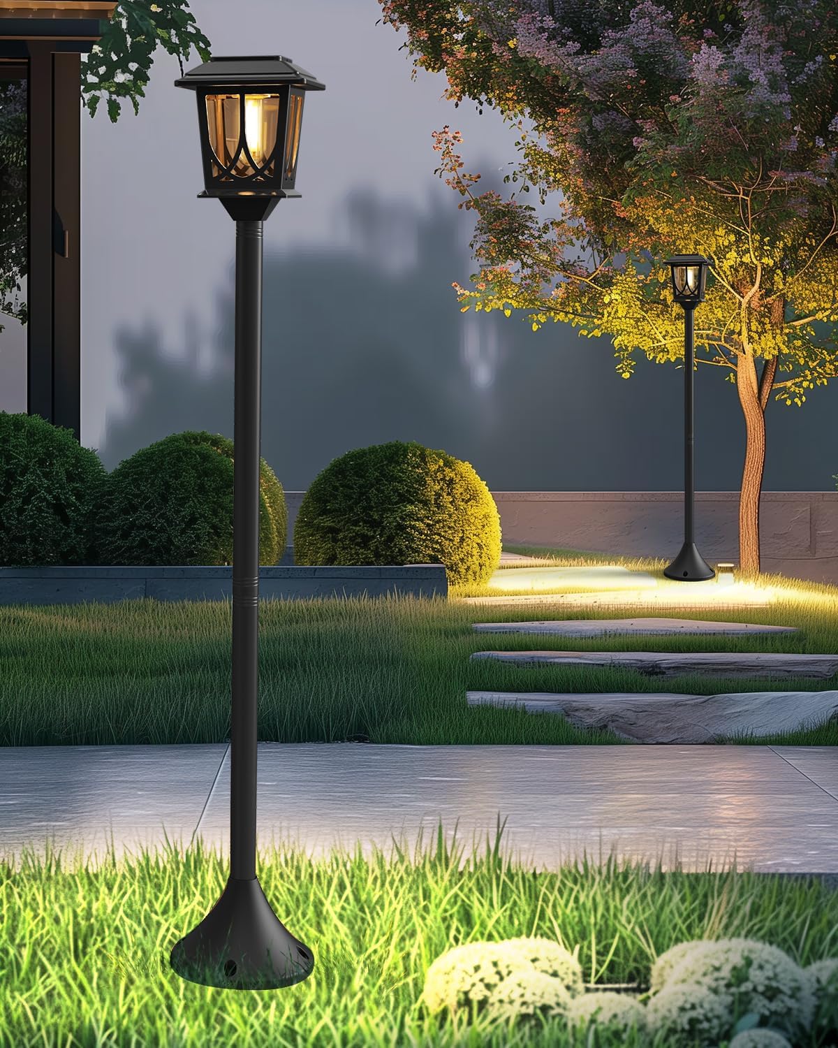 ILANCK 2 Pack Solar Lamp Post Lights Outdoor, 40" H Solar Pole Lights for Outside Dusk to Dawn, Waterproof 3000K Warm White Floor Lamps for Patio Backyard Pathway (No Wiring Needed)