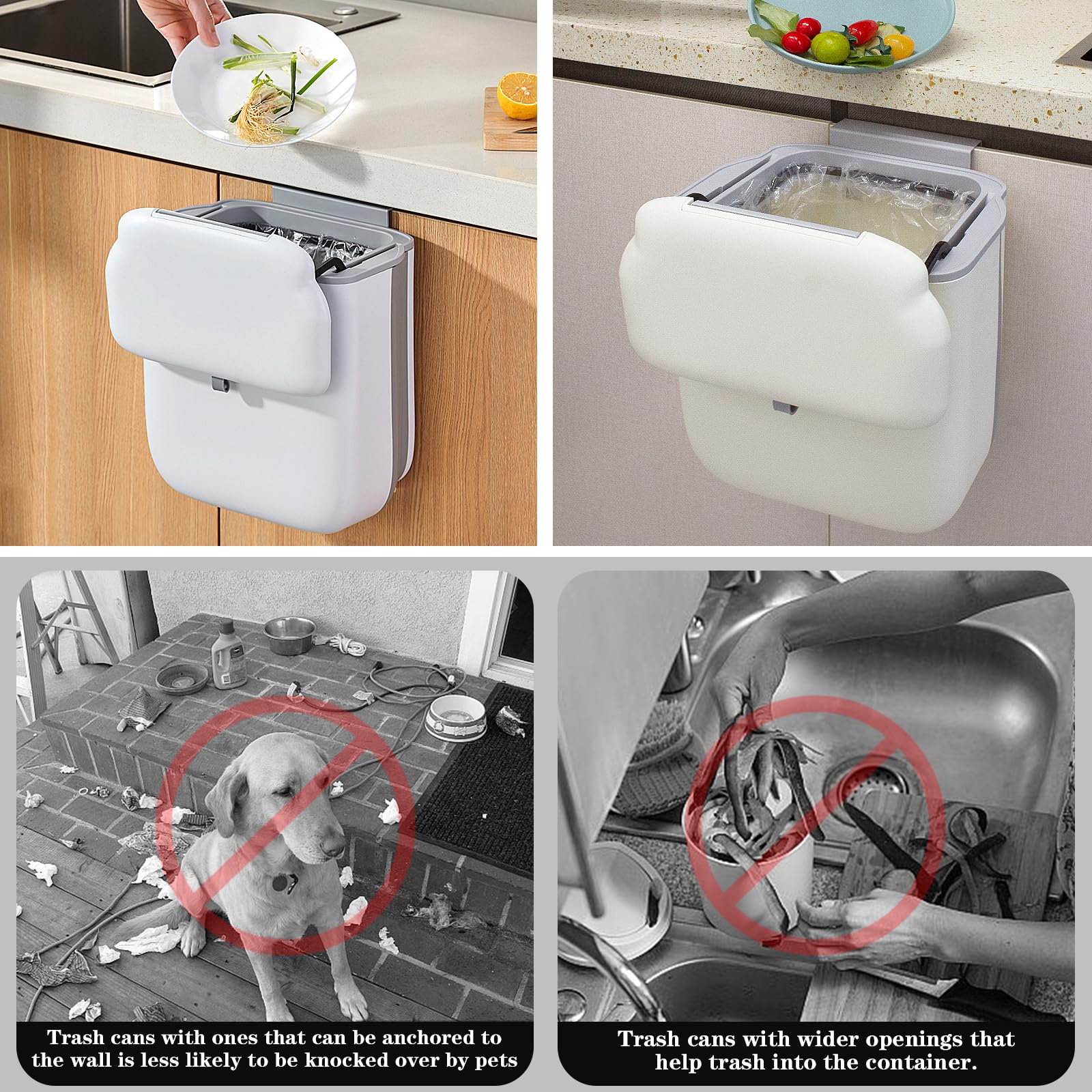 Soddeph Zusammenklappbarer Mülleimer mit Deckel zum Aufhängen, Küchenabfalleimer, Wandmontage, Kunststoff-Mülleimer für Theke, unter Spüle, Wohnmobil (beige mit Deckel)