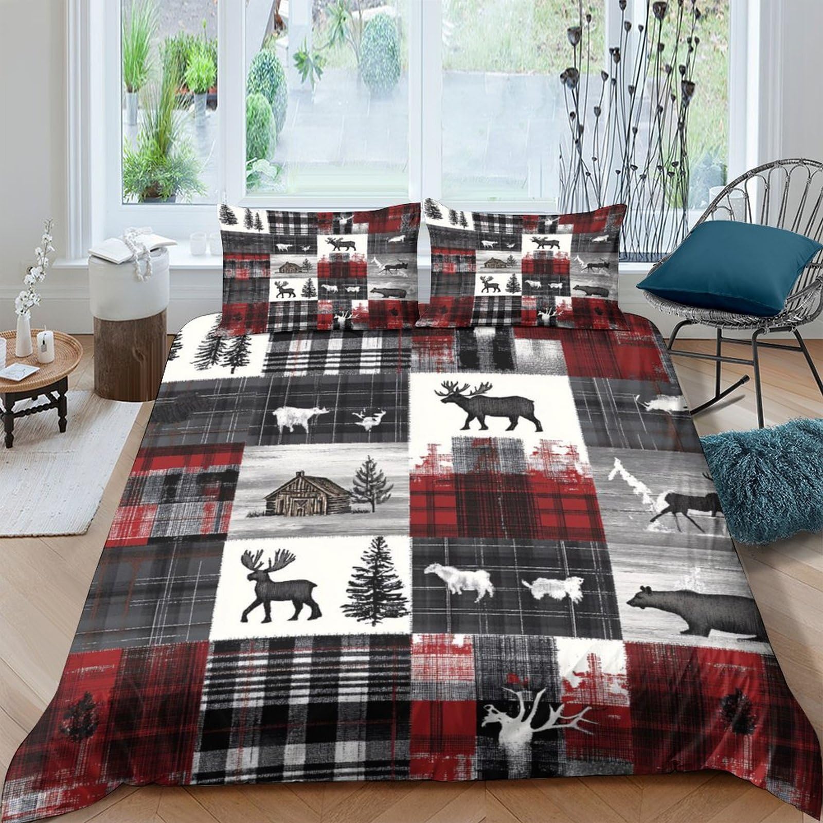 Ctjqhvkz Style-7 3D Printed Red Plaid Moose Fitted Sheet Microfiber Soft Breathable Forest Animal Mattress Cover For Bedroom Dorm Decor Single（135X200cm）