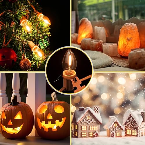 Miniatura 5 de Meonum Paquete de 1 cable de accesorios de luces de pueblo navideño con 12 bombillas LED, luces LED C7 de 21.3 pies con doble fusible e interruptor