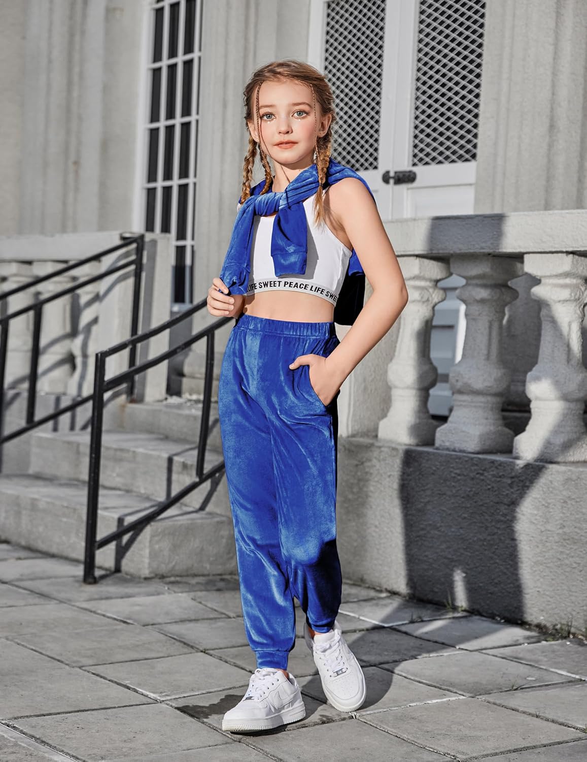 Arshiner Girls Velour 2 Pieces Tracksuits Outfits Athletic Hoodies Sweatshirts and Sweatpants Athletic Clothing Sets - Image 6