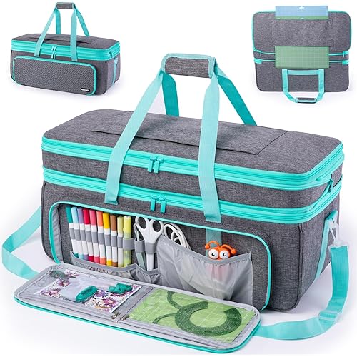 AMOIGEE Double-Layer Carrying Case Compatible with Cricut Maker 4, Explore 4, Maker 3, Explore Air, Silhouette Cameo – Sturdy Storage Bag with Pockets for Cricut Accessories, Vinyl, Tools & Supplies