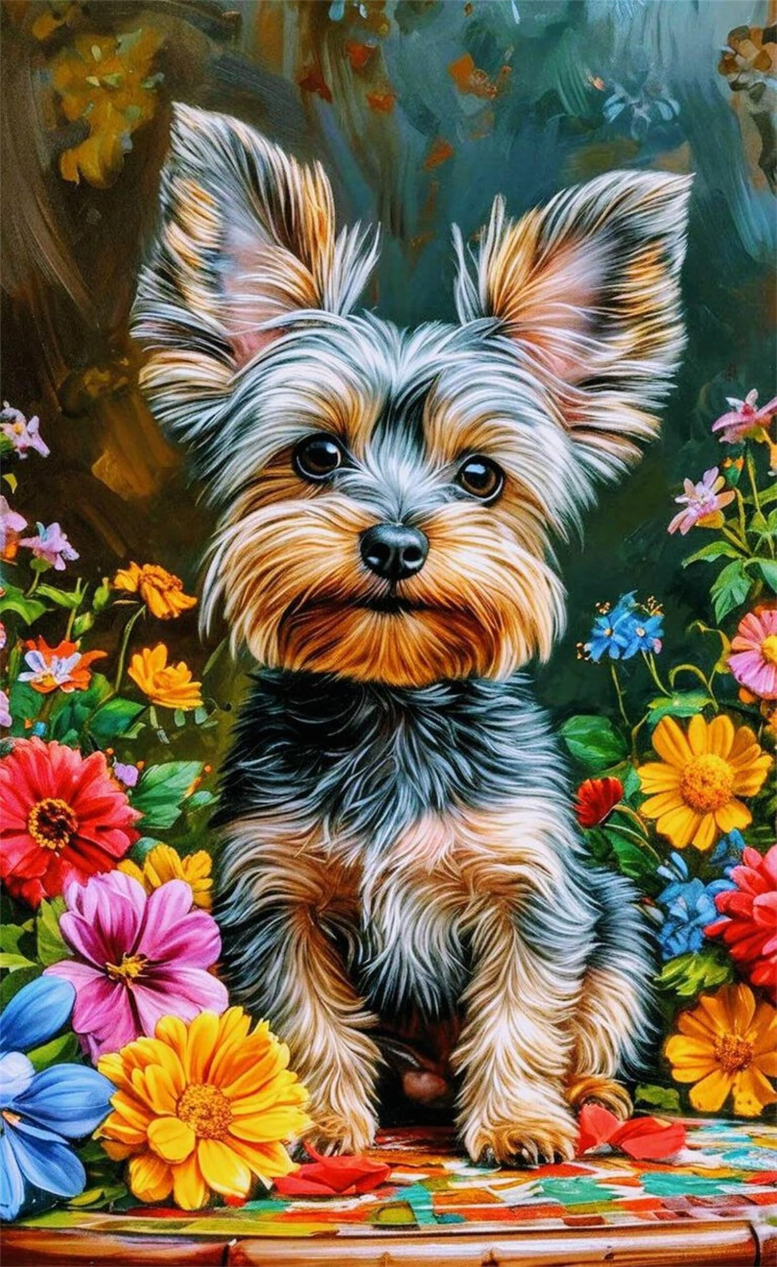 Flower Yorkshire Terrier Zestawy do malowania diamentami, 5D, dla dorosłych, DIY, pełne kwadratowe wiertło, zestawy do malowania diamentowego dla początkujących, stras, haftowanie, obraz, dekoracja