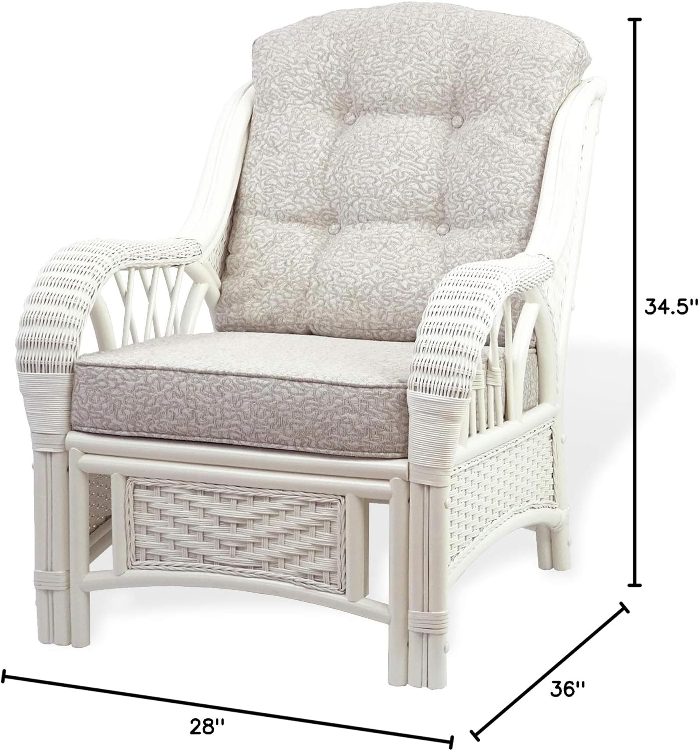 Alexa Living Armchair w/Ottoman White Color Natural Rattan Wicker Handmade Design with Cushion