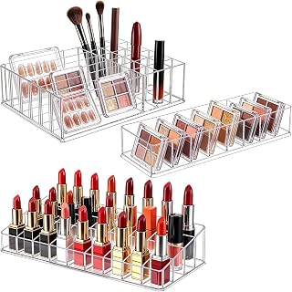 3Pcs Acrylic Makeup Compact Organizer Set Lipstick Organizer Eyeshadow Palette Storage Holder Skincare Cosmetic Display Cases for Lipstick Bronzer Highlighter Powder Dresser Bathroom