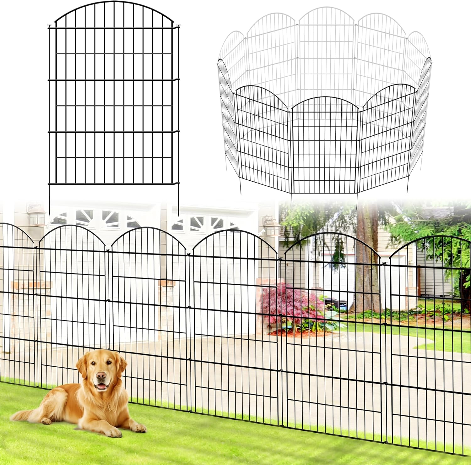 Metal Garden Fence 40 inch H x 28 inch W (5 Panels, Total Length 11.6 ft) No Dig Fence Dog Fence Rustproof Fence Animal Barrier Fencing for Dog, Rabbits, and Patio,Yard