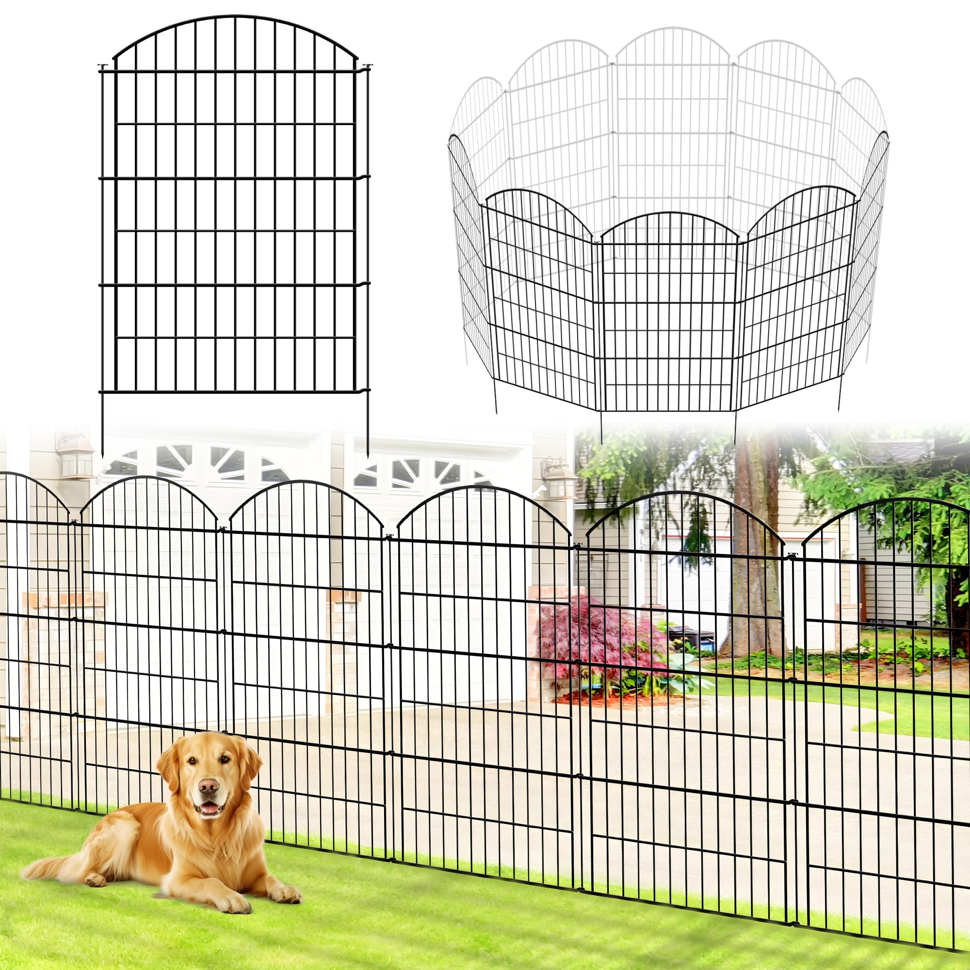 Recinzione Da Giardino Hourleey 3m X 61cm: Pannelli In Metallo Ad Arco Per Aiuole, Orto E Animali Domestici - 3