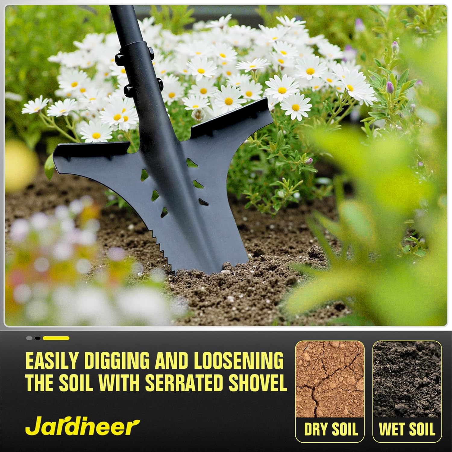 Jardineer Garden Shovels for Digging with Long Handle, Root Shovel for Cutting Roots with Comfortable Grip