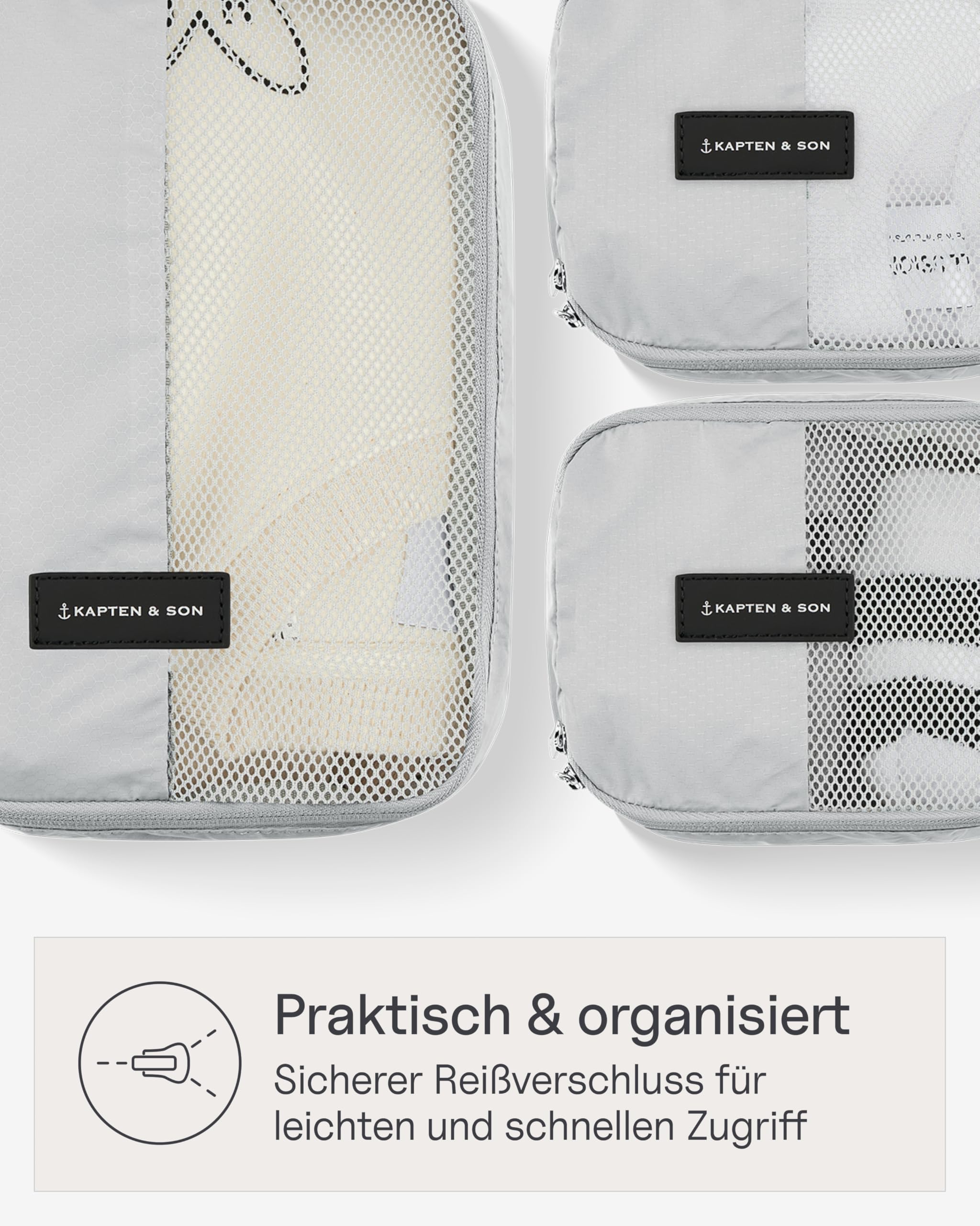 Kapten & Son Packing Cubes Set Small All Black Koffer Organizer 4er Set | 4er Set Packwürfel für Handgepäckkoffer (2x Small, 1x Medium, 1x Large) Koffer Organizer Set aus veganem Tech-Material