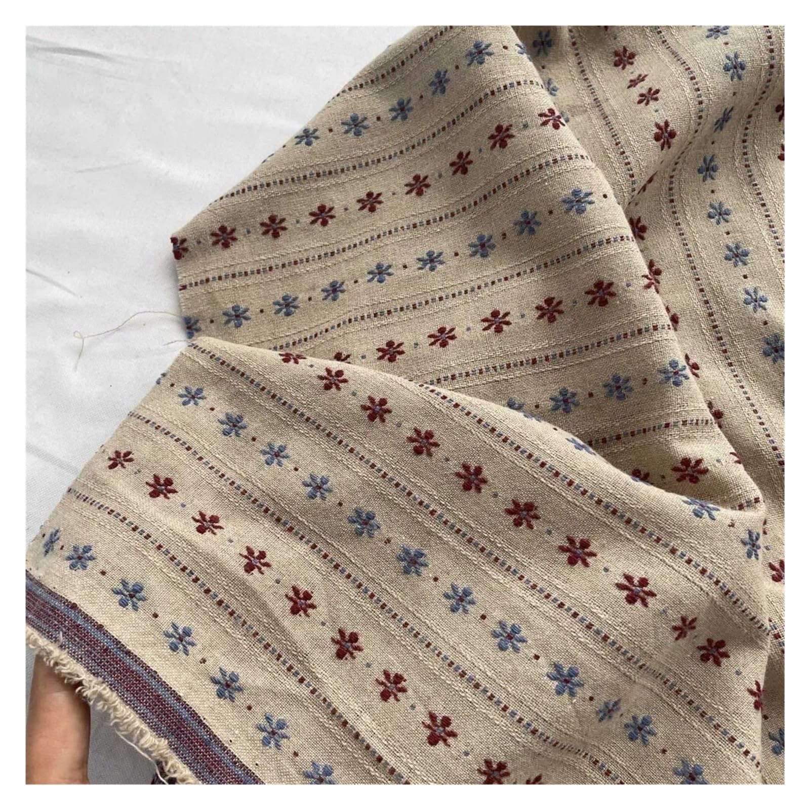 Popeline Di Cotone A Righe Tessuto di cotone da cucito con stampa floreale a strisce di colore beige(140x300cm)