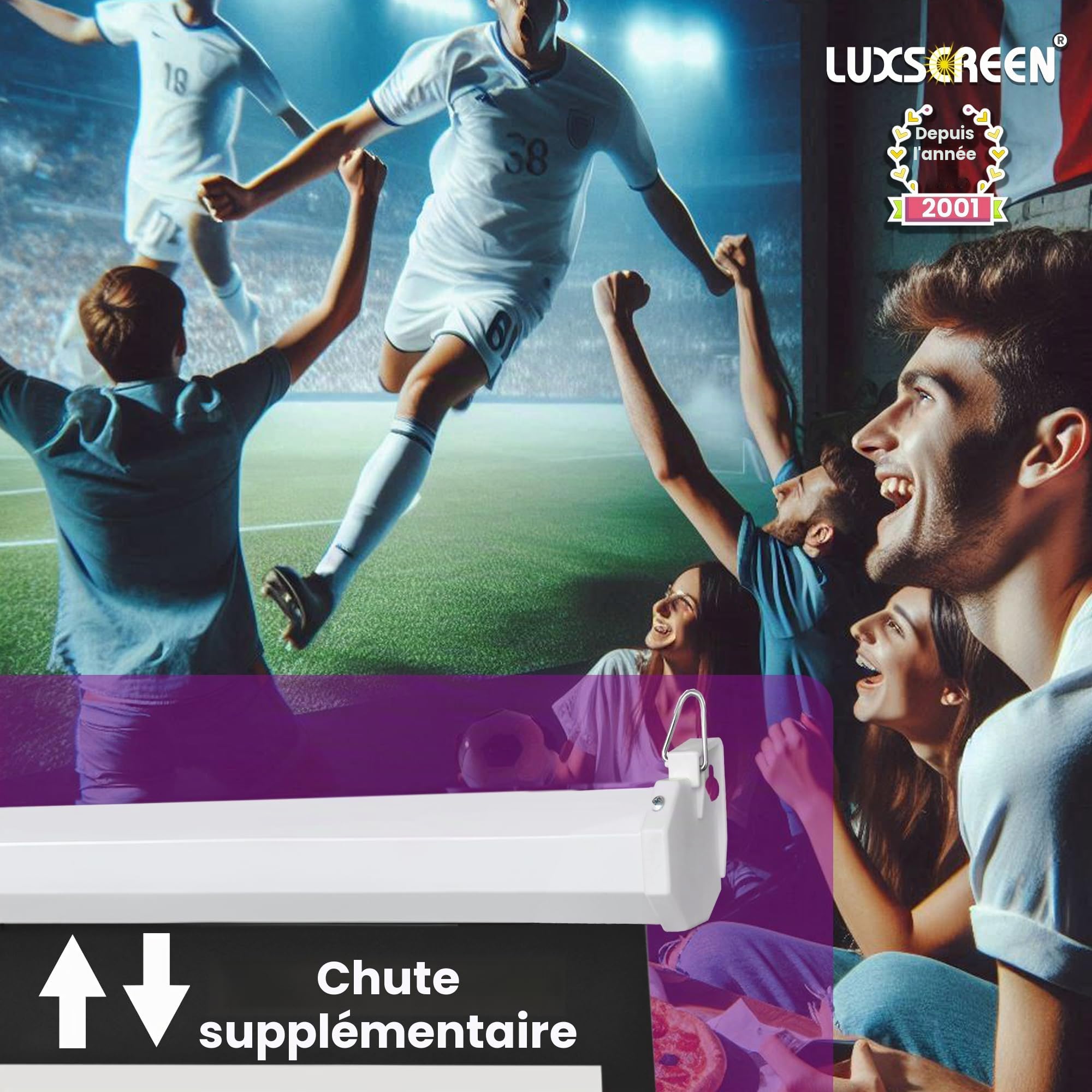 Écran de projection 72" 140 x 105 cm - Surface blanche mate avec un facteur de gain de 1,1 - Bord noir sur tout le pourtour et l'arrière du tissu noir - Home cinéma