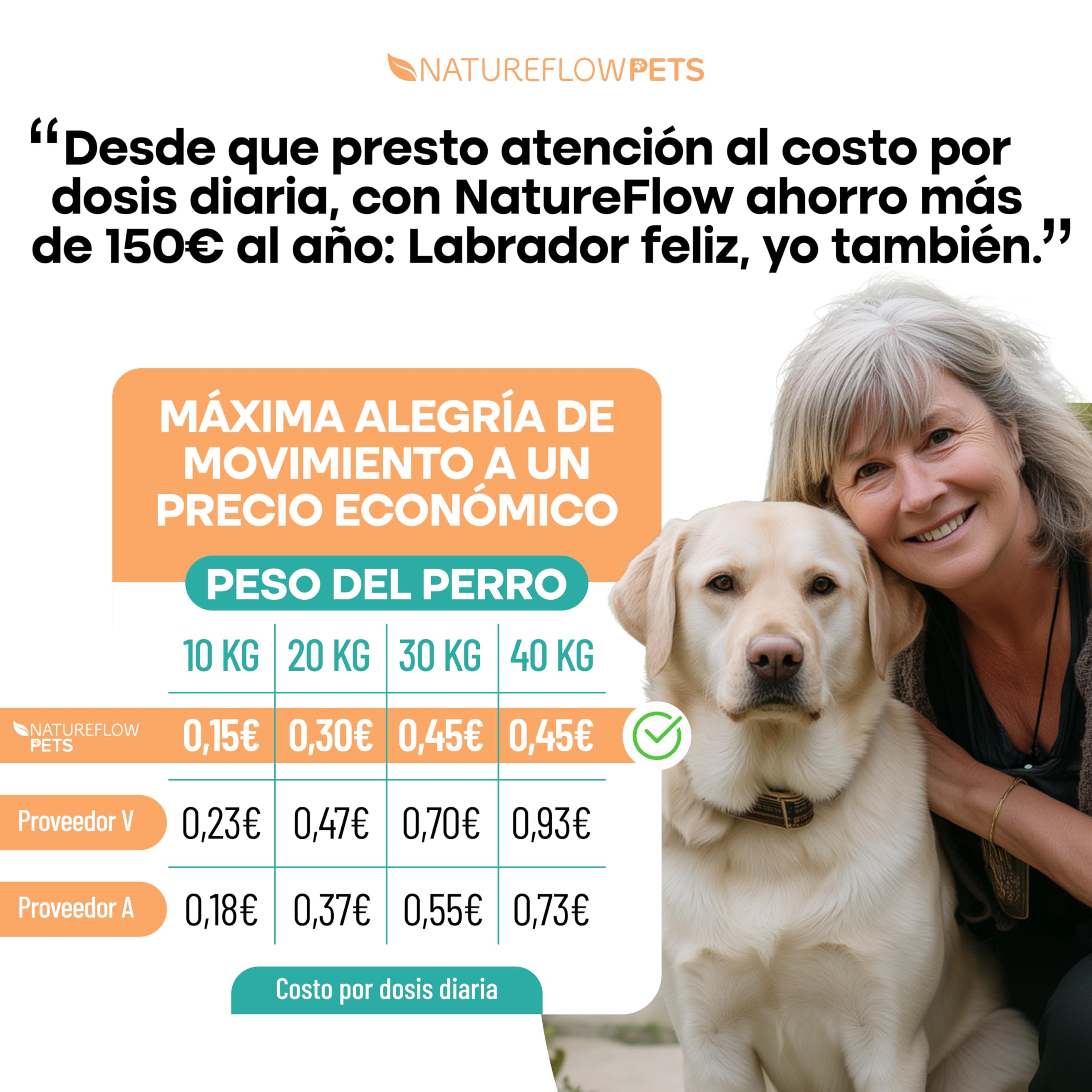 Condroprotector Perros - Suplemento Articulaciones y Cadera con Glucosamina, Condroitina y MSM - 100 Comprimidos - Antiinflamatorio Natural - Made in Germany - Natureflow Pets