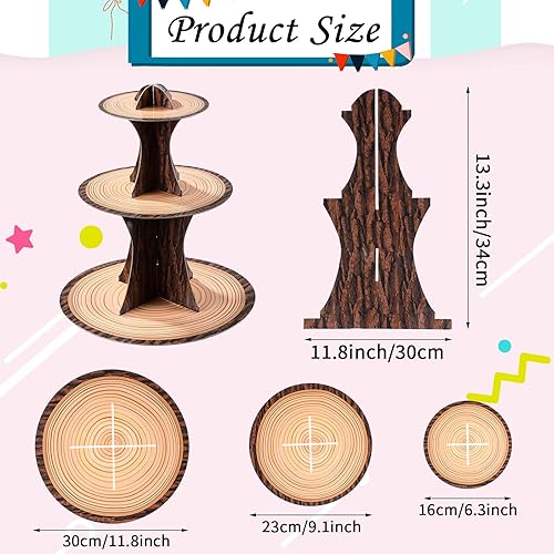 Miniatura 2 de Soporte de madera para cupcakes de bosque, decoración de baby shower, 3 niveles, madera rústica, fiesta de cumpleaños, cartón, árbol, soporte