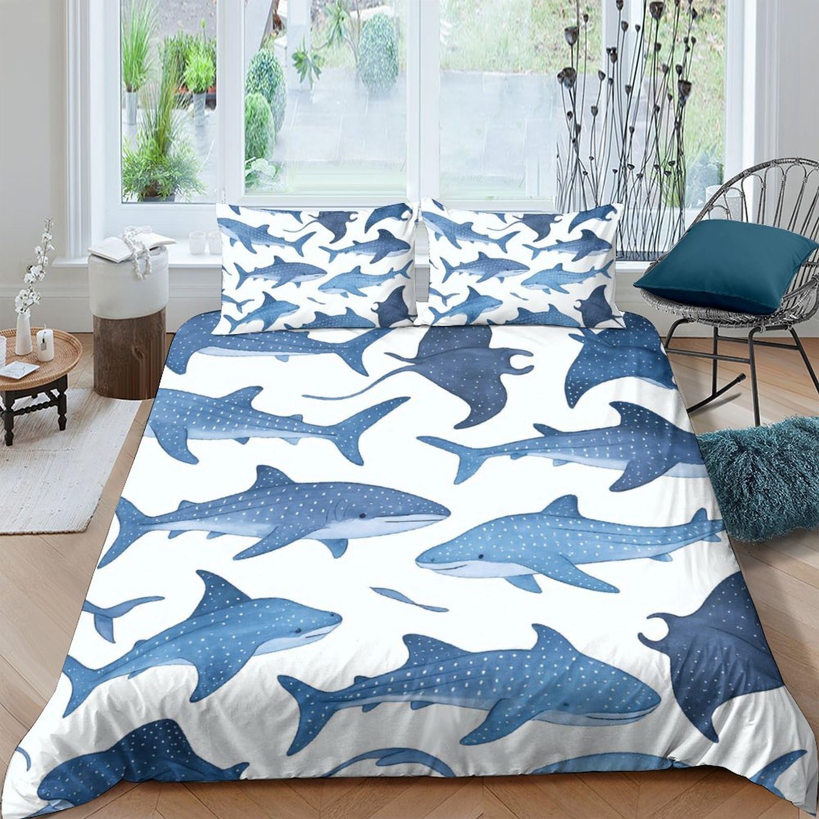 Ctjqhvkz Style-6 3D Printed Blue Shark Fitted Sheet Microfiber Non-Slip Ocean Animal Bed Cover For Bedroom Guest Room Dorm Decor Single（135X200cm）