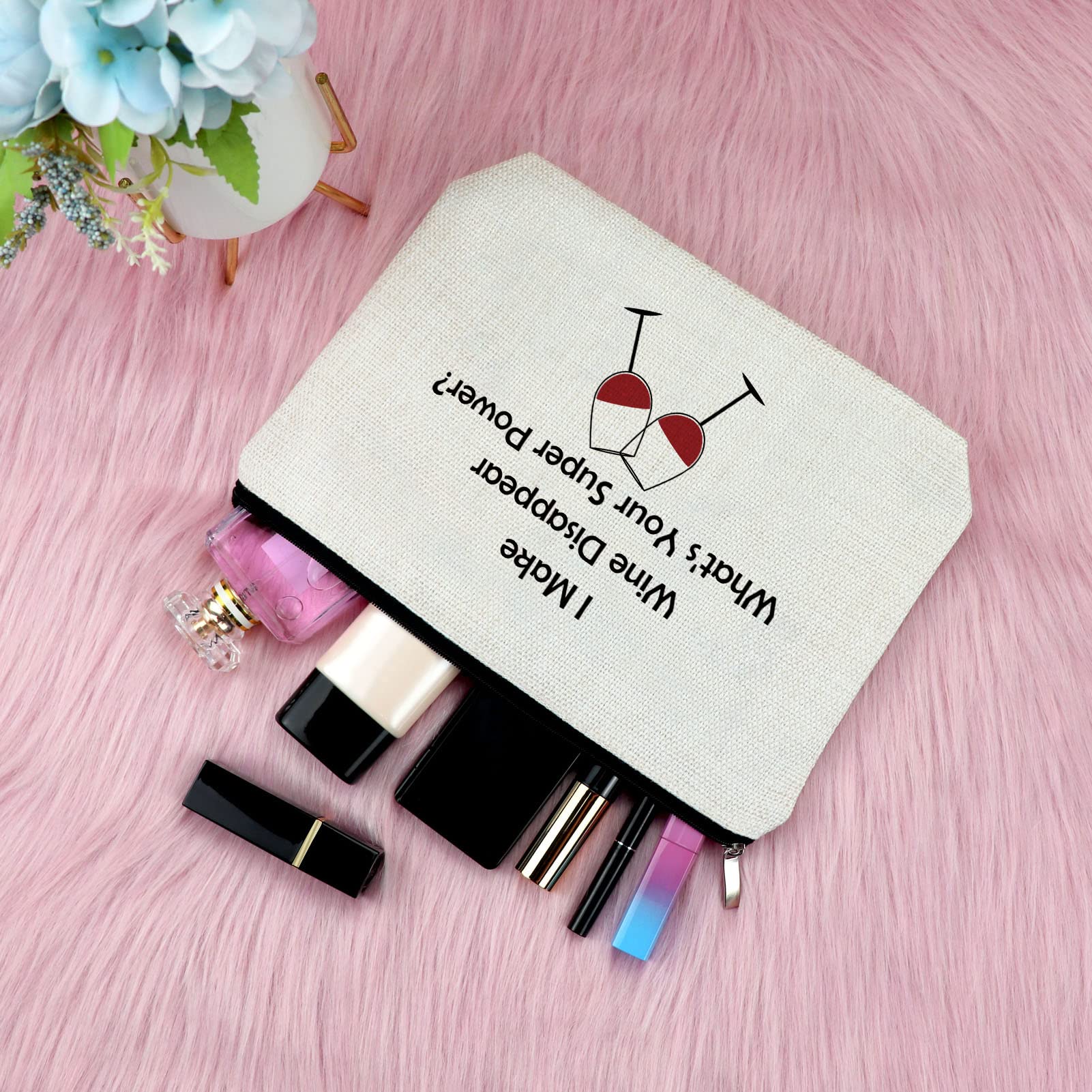 Wine Gift for Wine Lover Makeup Bag for Women Coworker Friends Friendship Gift for Sister Bestie Birthday Presents for Mom Daughter Cosmetic Bag Christmas Graduation for Her Niece Zipper Travel Pouch
