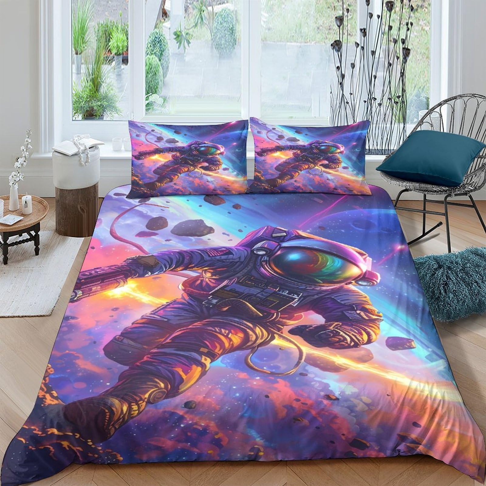 Ctjqhvkz Style-4 3D Printed Astronaut Galaxy Fitted Sheet Microfiber Soft Breathable Cosmic Nebula Bed Cover For Bedroom Dorm Decor Single（135X200cm）