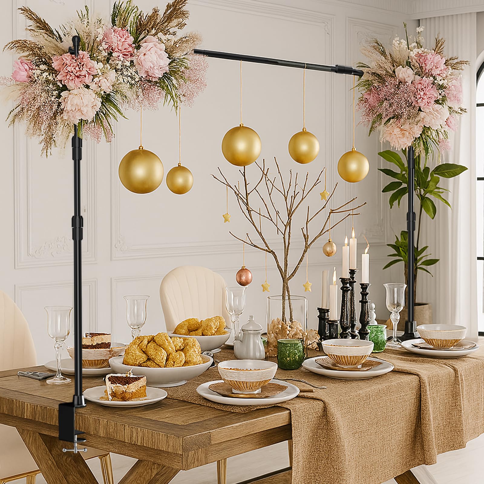 EMART Adjustable Over The Table Rod Stand, 50-94" Length, Balloon Flower Arch Frame for Birthday, Wedding, Party, Christmas, Anniversary Decorating