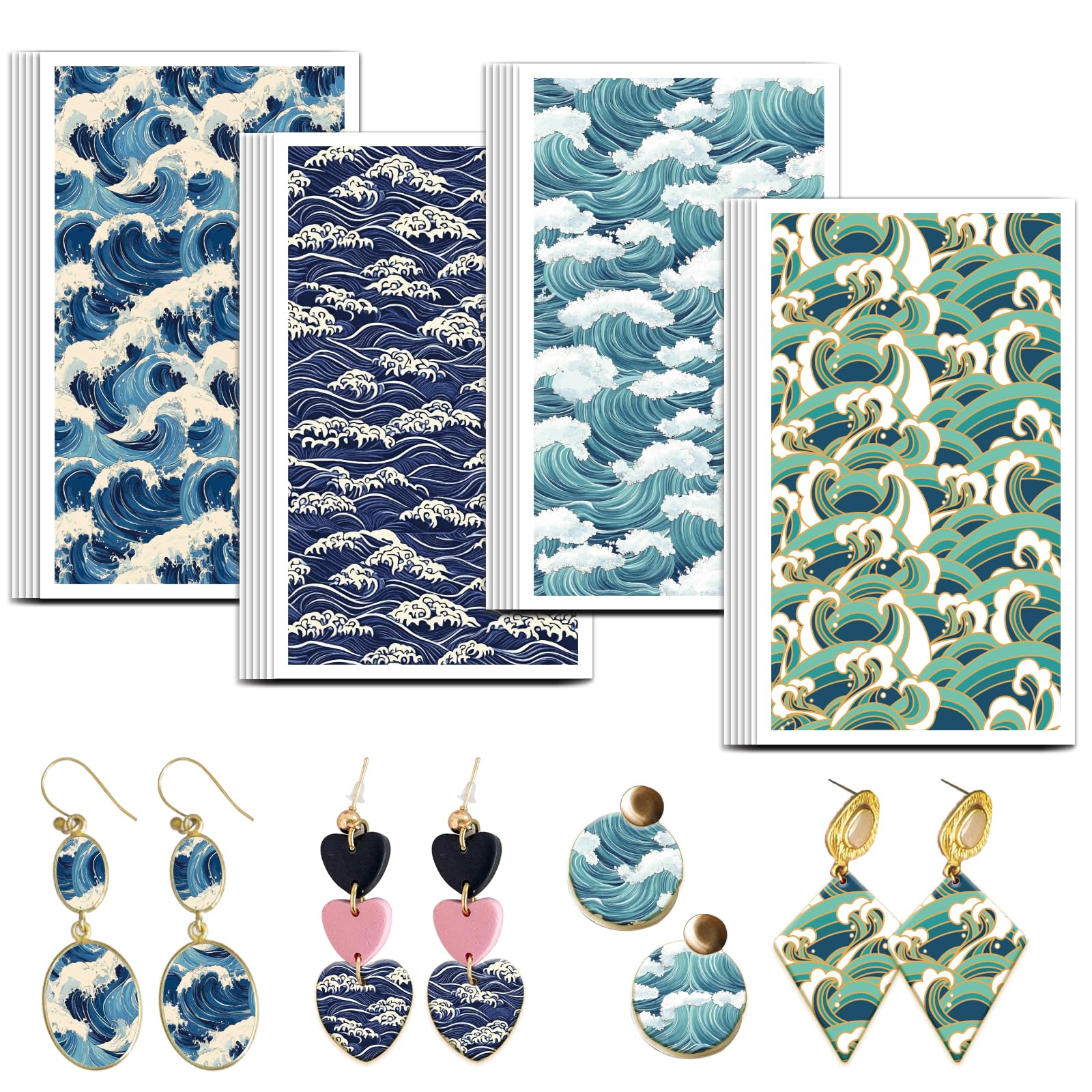 OLYCRAFT 24Pcs Ocean Pattern Clay Transfer Paper 4 Design Transfer Paper for Polymer Waves Polymer Clay Transfers Sheets Summer Theme Small Transfers Papers for Clays Earrings Jewelry Making