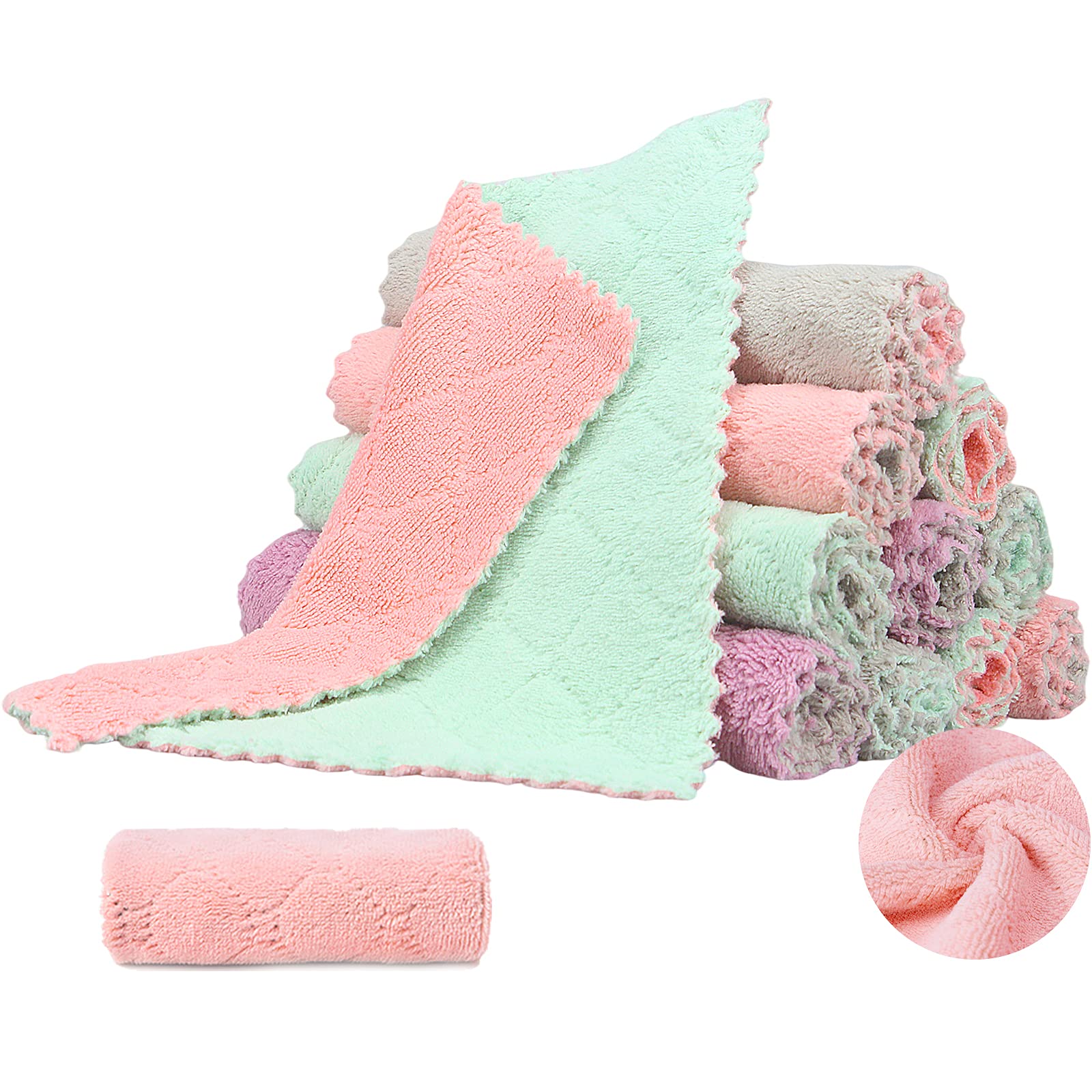 Kitchen Cloth Dish Towels - 12 Pack Microfiber Cleaning Cloth - 10x10 in Premium Kitchen Towels, Super Absorbent Coral Velvet Dish Cloths, Cleaning Supplies for Cleaning Kitchen Tableware