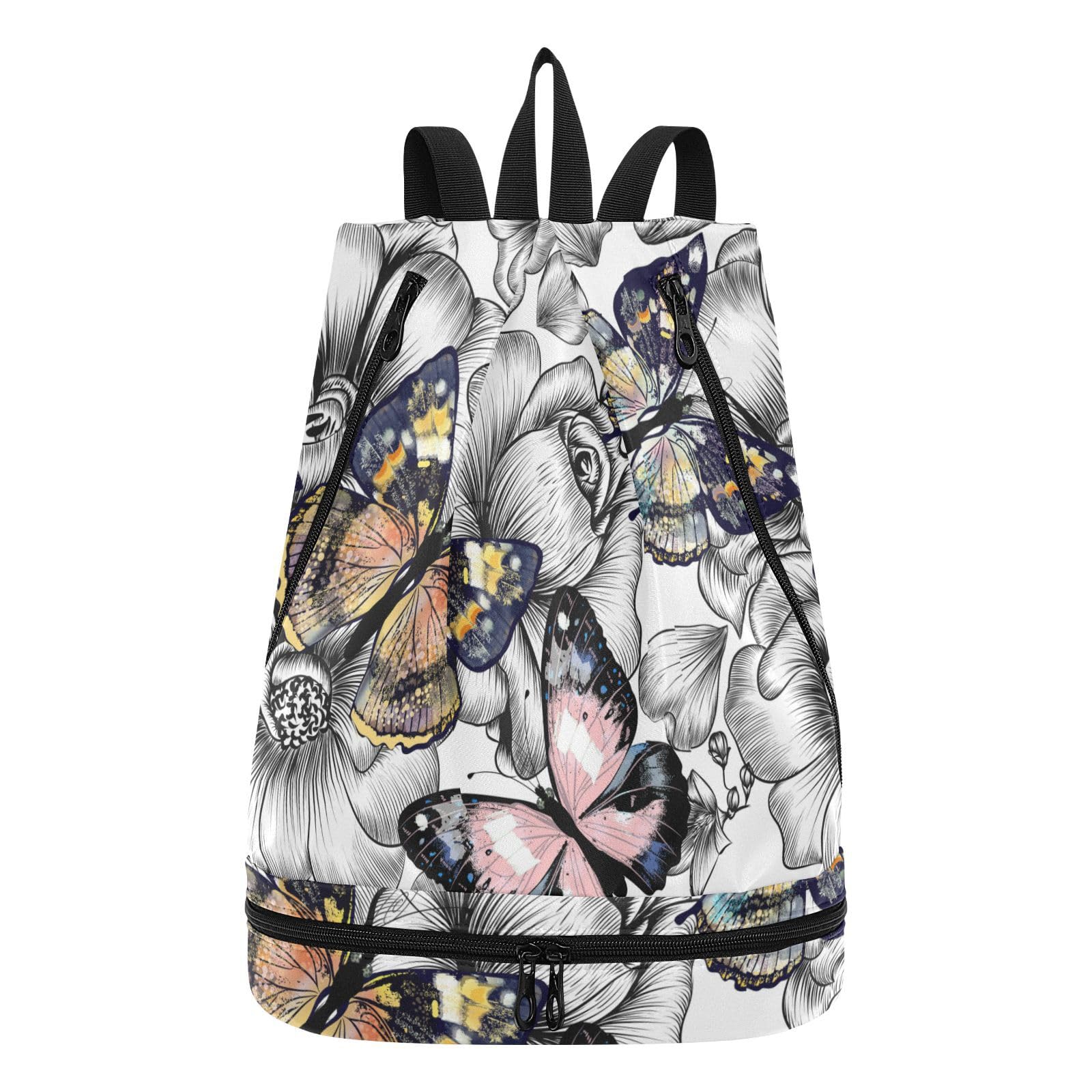 Poeticcity Gym Swimming Drawstring Bags Daypacks Backpack Purse Casual Knapsack Shoulder Bag Sitting Rucksack Engraved Hand Drawn Floral Flowers