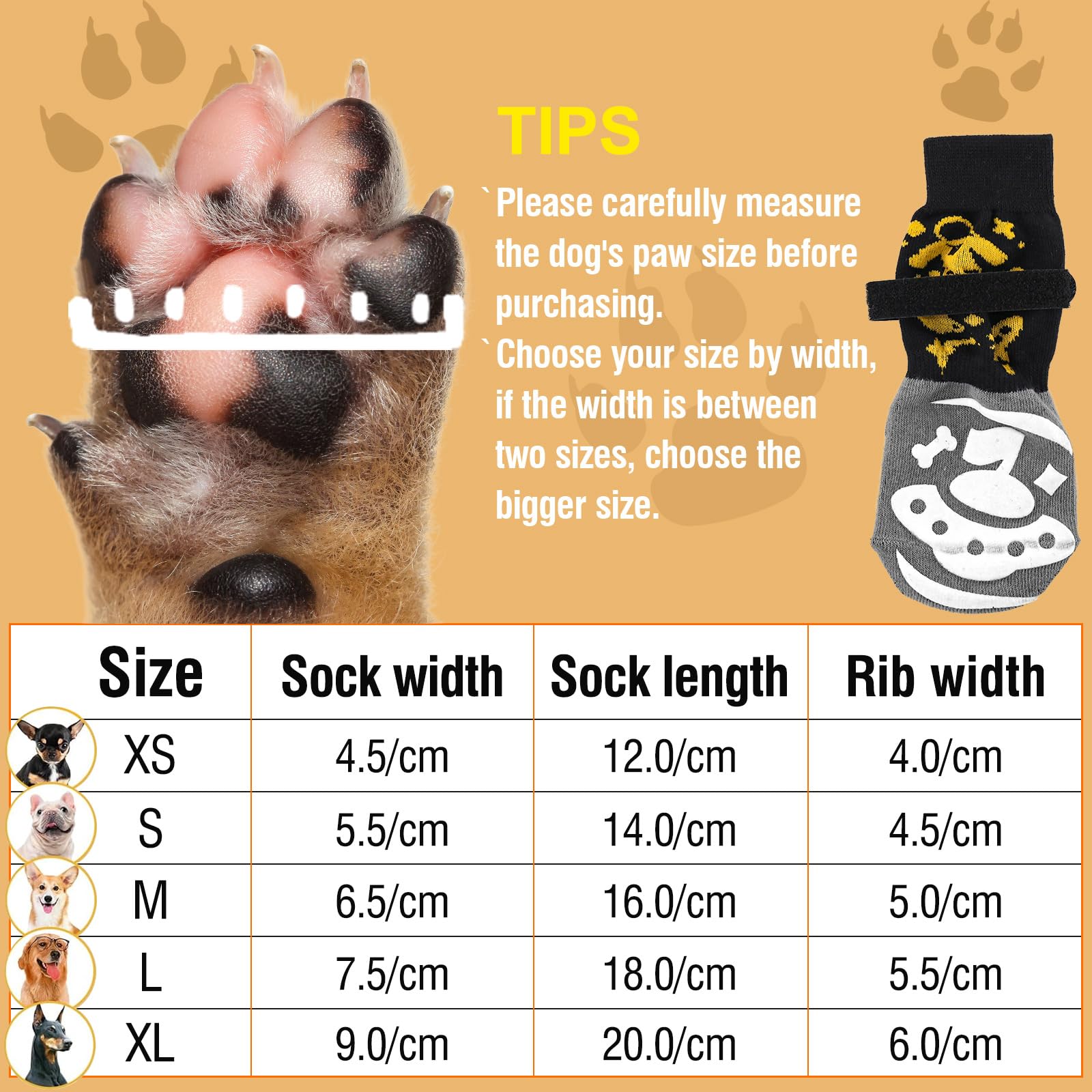 6 PCS Chaussettes antidérapantes pour Chien pour éviter Le léchage des Pattes,Protège-Pattes pour Chien avec Double Face,Contrôle de la Traction sur Les sols en Bois Dur (S)
