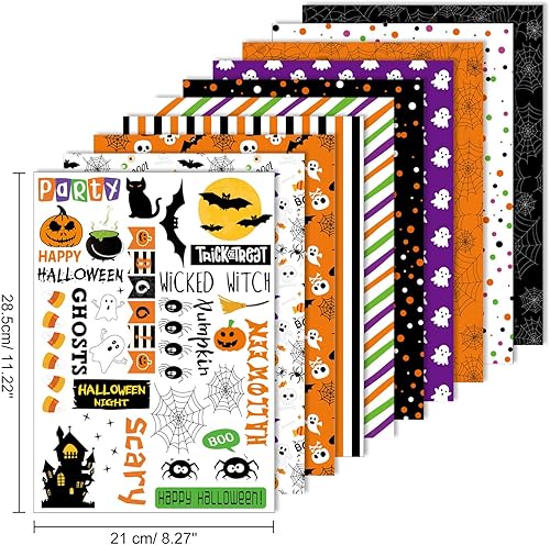 Miniatura 9 de ASTARON Juego de 60 hojas de papel con patrón de Halloween, tamaño A5 (5.5 x 8.2 pulgadas), papel decorativo para hacer tarjetas, manualidades,