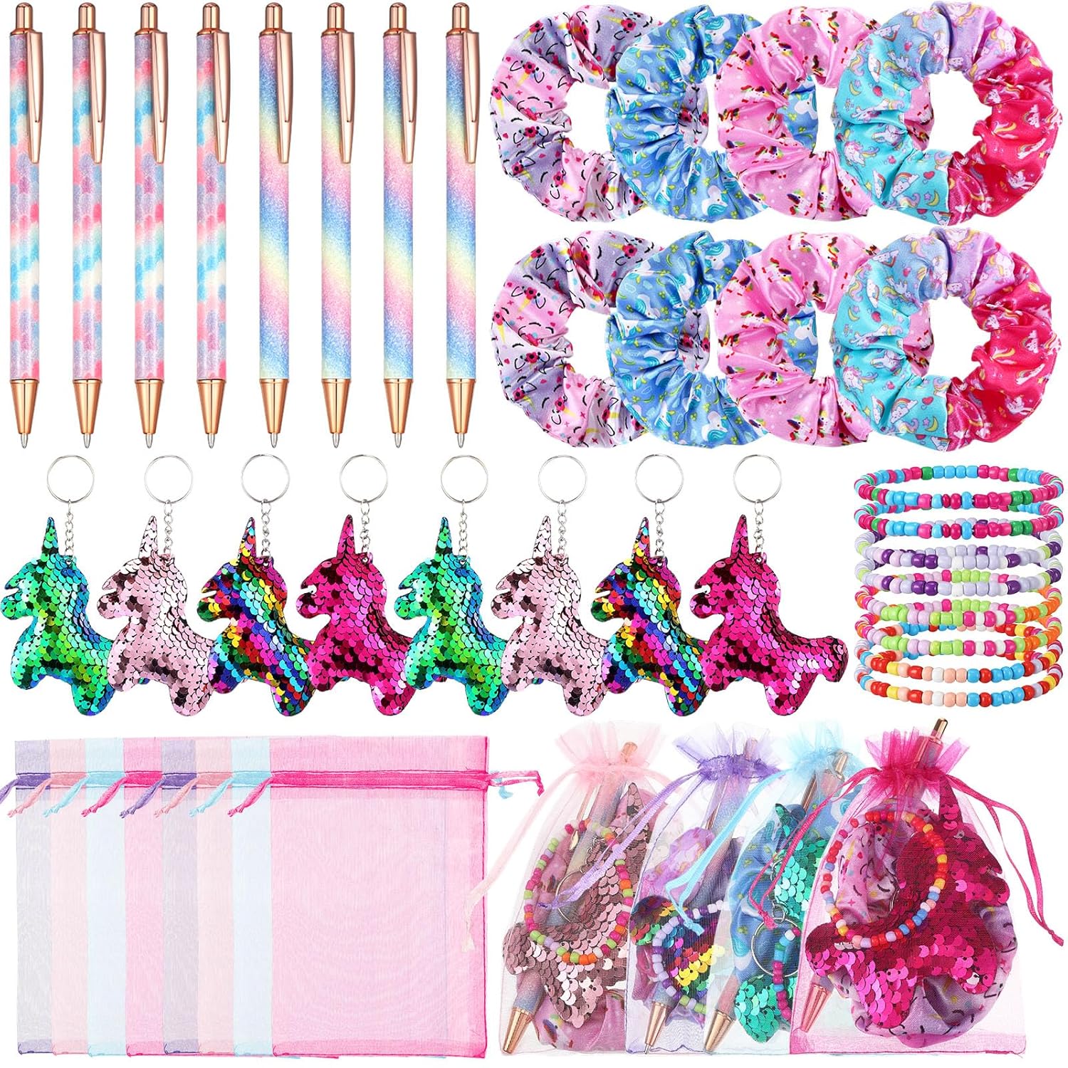Honoson 40 Pcs Butterfly Party Favors Butterfly Fairy Birthday Decorations Include 8 Glitter Pens 8 Shiny Scrunchies 8 Keychains 8 Bracelets 8 Goodie Bags for Piñata Supplies