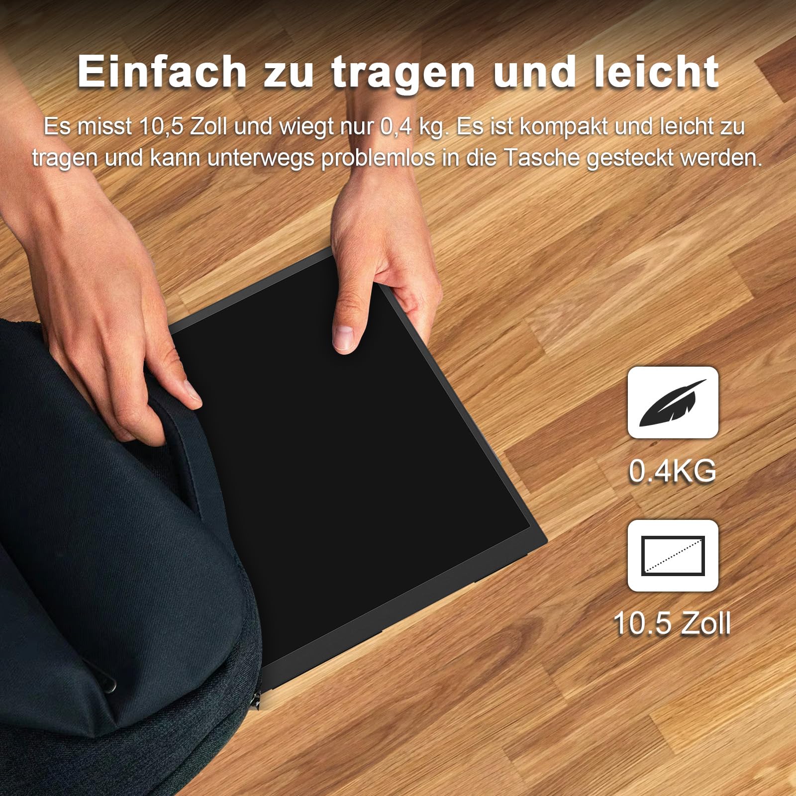 10,5 Zoll Tragbarer Monitor 1920x1280 3:2 Mini-Bildschirm|500 Nits hohe Helligkeit+2000:1Kontrastverhältnis|Ultradünnes Gehäuse mit 45°-Ständer|Dual-Port HDMI/USB-C für Laptop/Mobilgerät/Mac