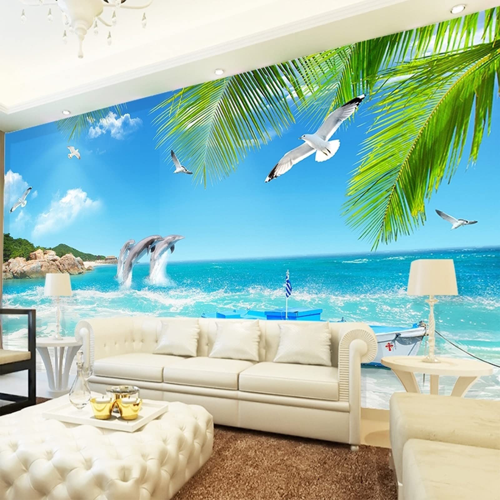 3D Vliestapete Holzoptik Mit Seesternen 300x210cm - Meer Blau Motivtapete Für Kinderzimmer & Wohnzimmer