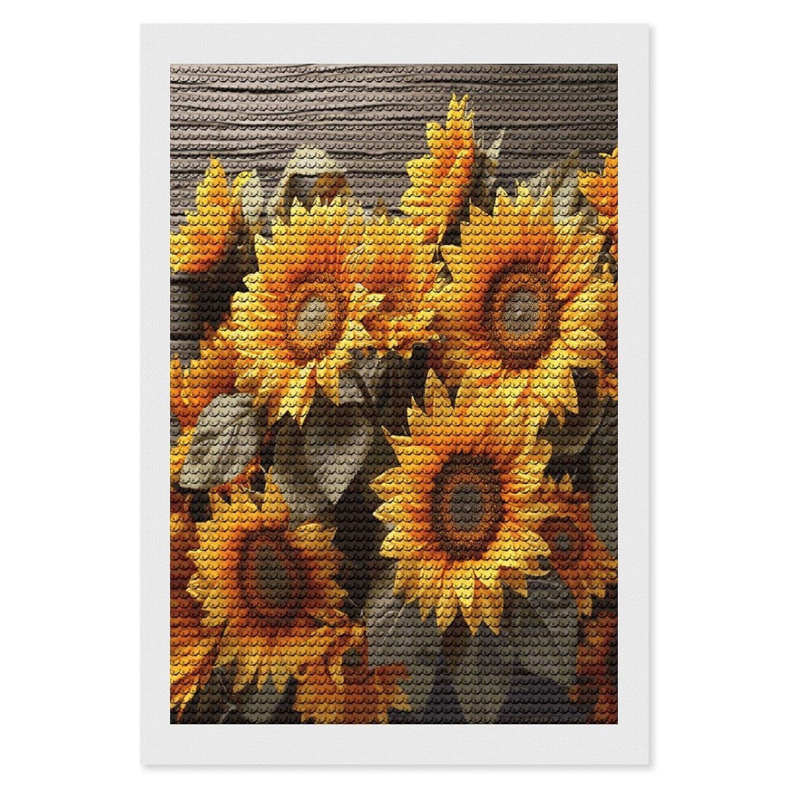 FekiLoot Plants Theme Sunflower Paint by Numbers Kit for Adults Beginner DIY Diamond Dots Paintings Round Full Drill Diamond Art Kits Picture Diamond Art Painting Kits for Home Decor 8"x12"
