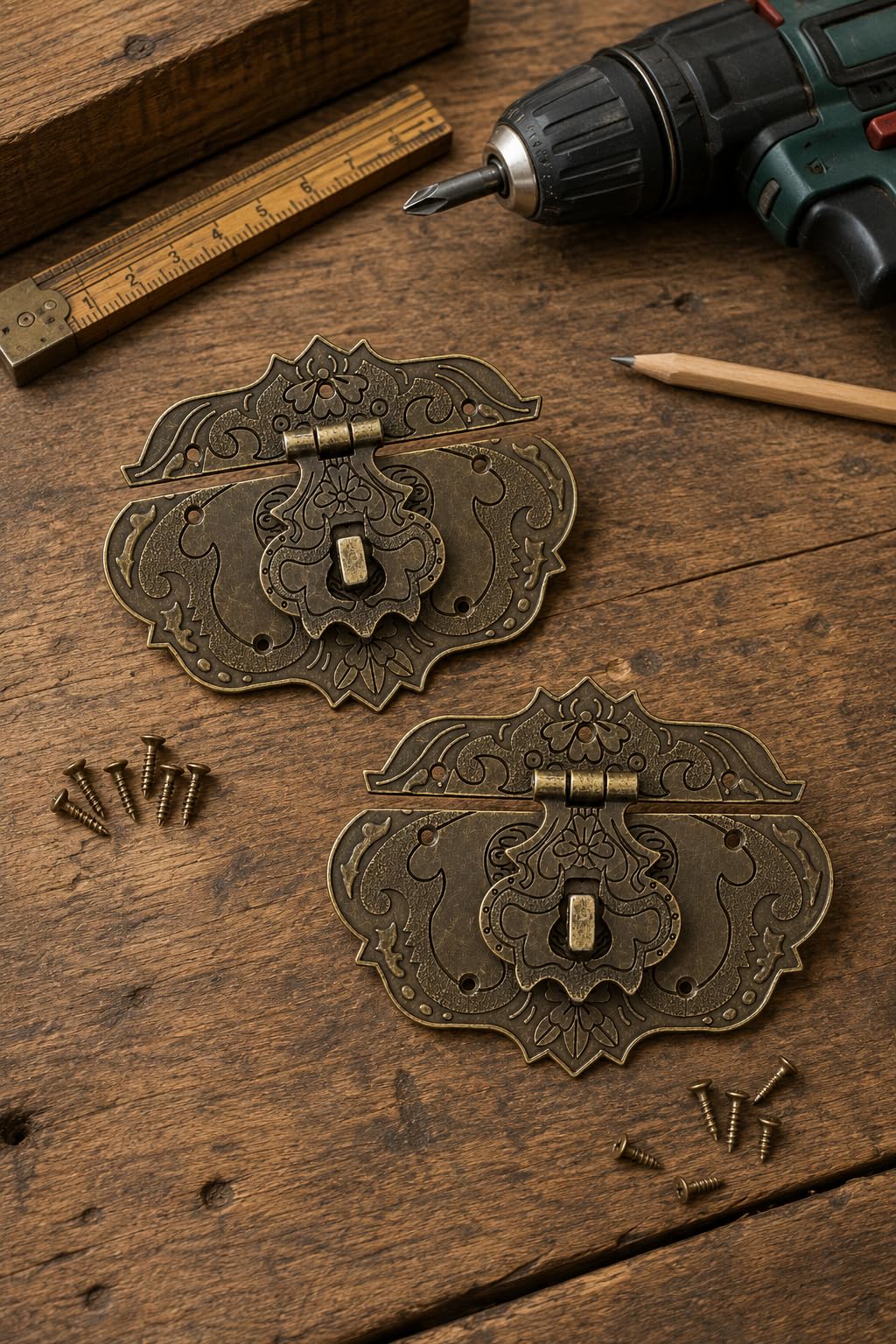 FUXXER Set di 2 chiusure antiche per mobili, 75 x 58 mm, in ferro bronzo, per lucchetti,
