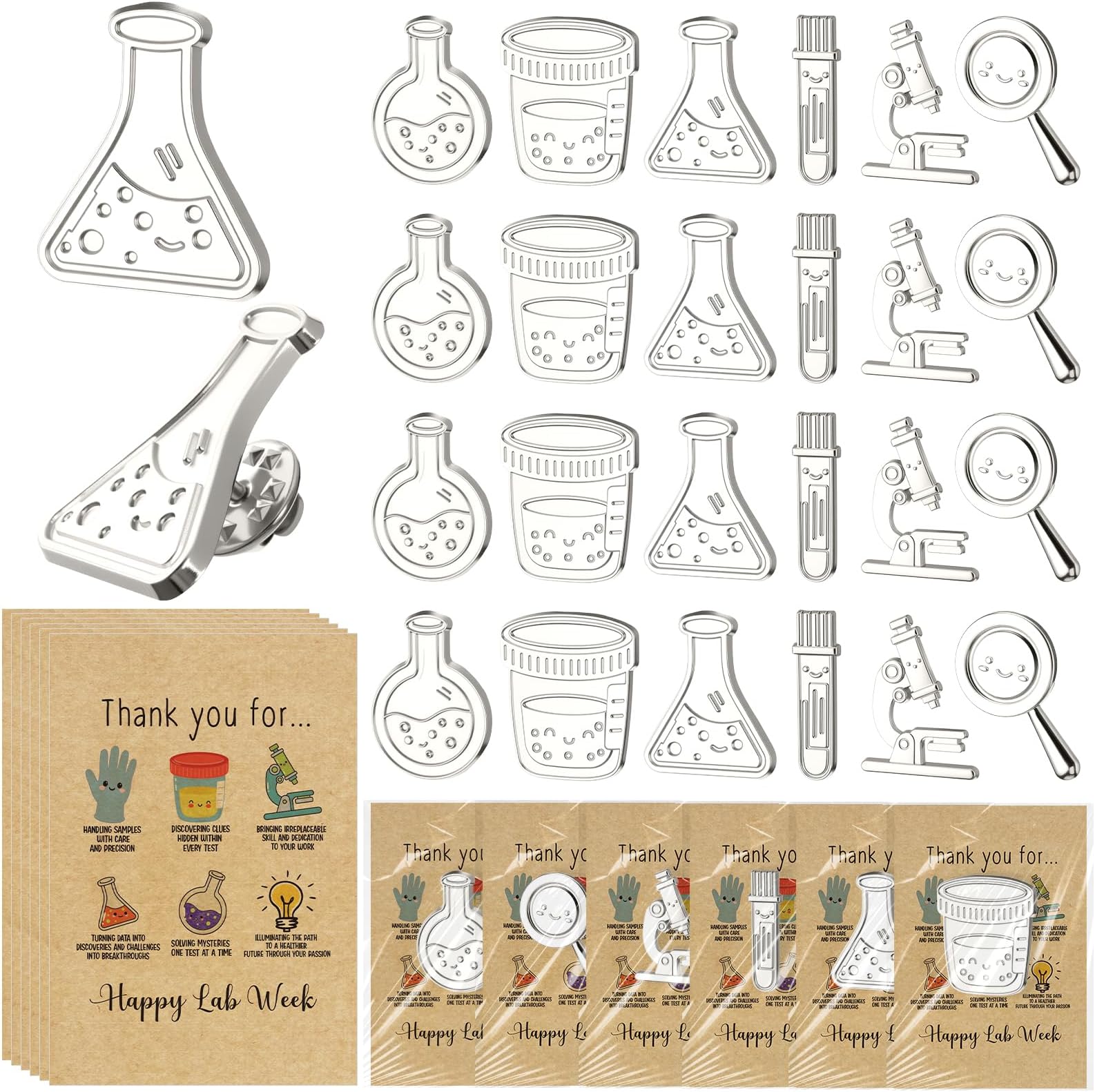 Lab Week Gifts for Medical Laboratory Professionals, Science Enamel Pins with Thank You Cards and Bags, Medical Laboratory Scientist Gifts for Lab Technicians, Phlebotomists