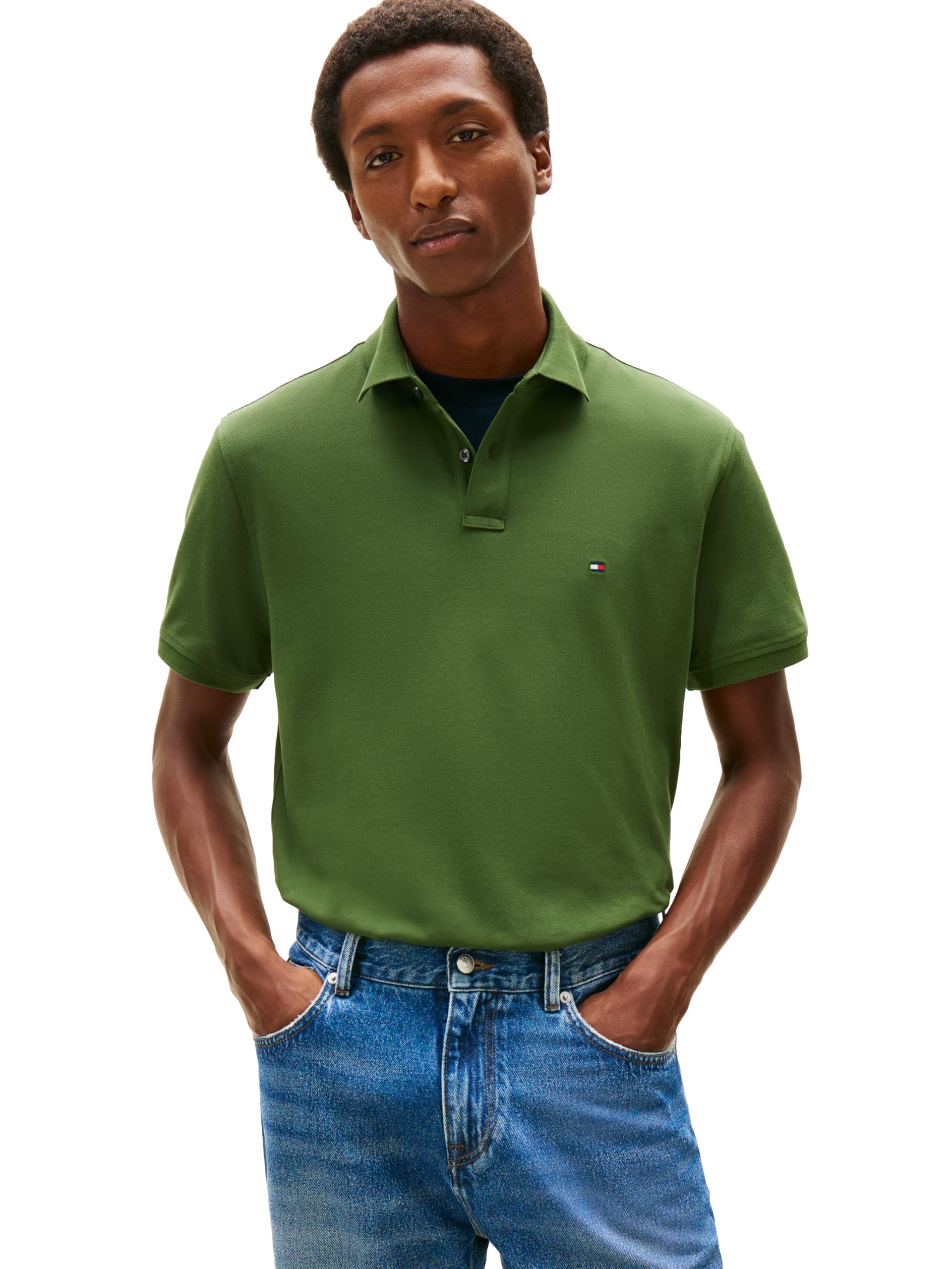 Tommy Hilfiger Men's Short Sleeve Polo Shirts in Classic Fit with Stretch and Organic Pique Cotton