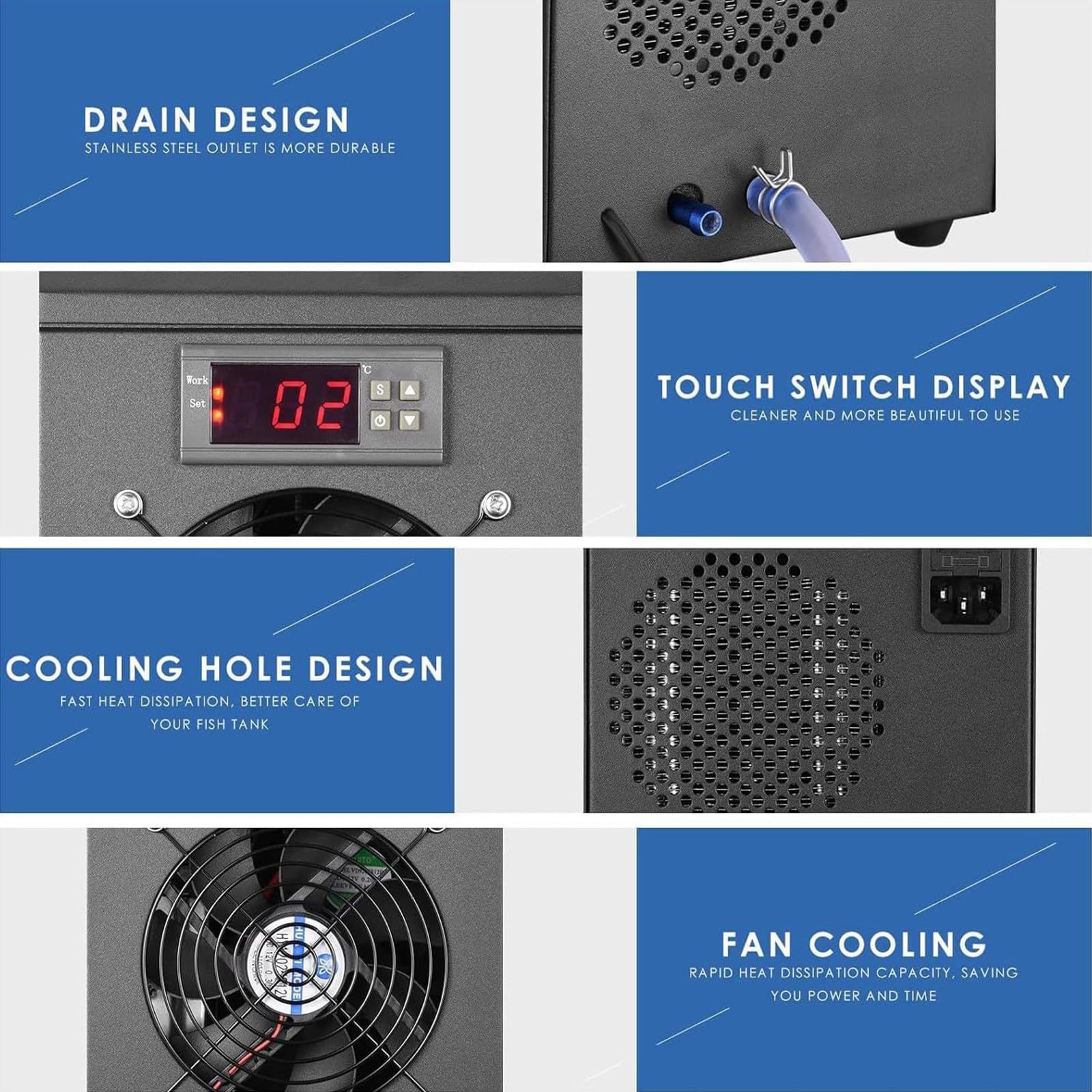 Enfriador para Acuario 60L/160L/300L, Máquina Silenciosa de Refrigeración por Agua con Compresor para Baño de Hielo & Pecera - Sistema de Control de Temperatura para Acuarios de Agua Dulce & Mari 60L