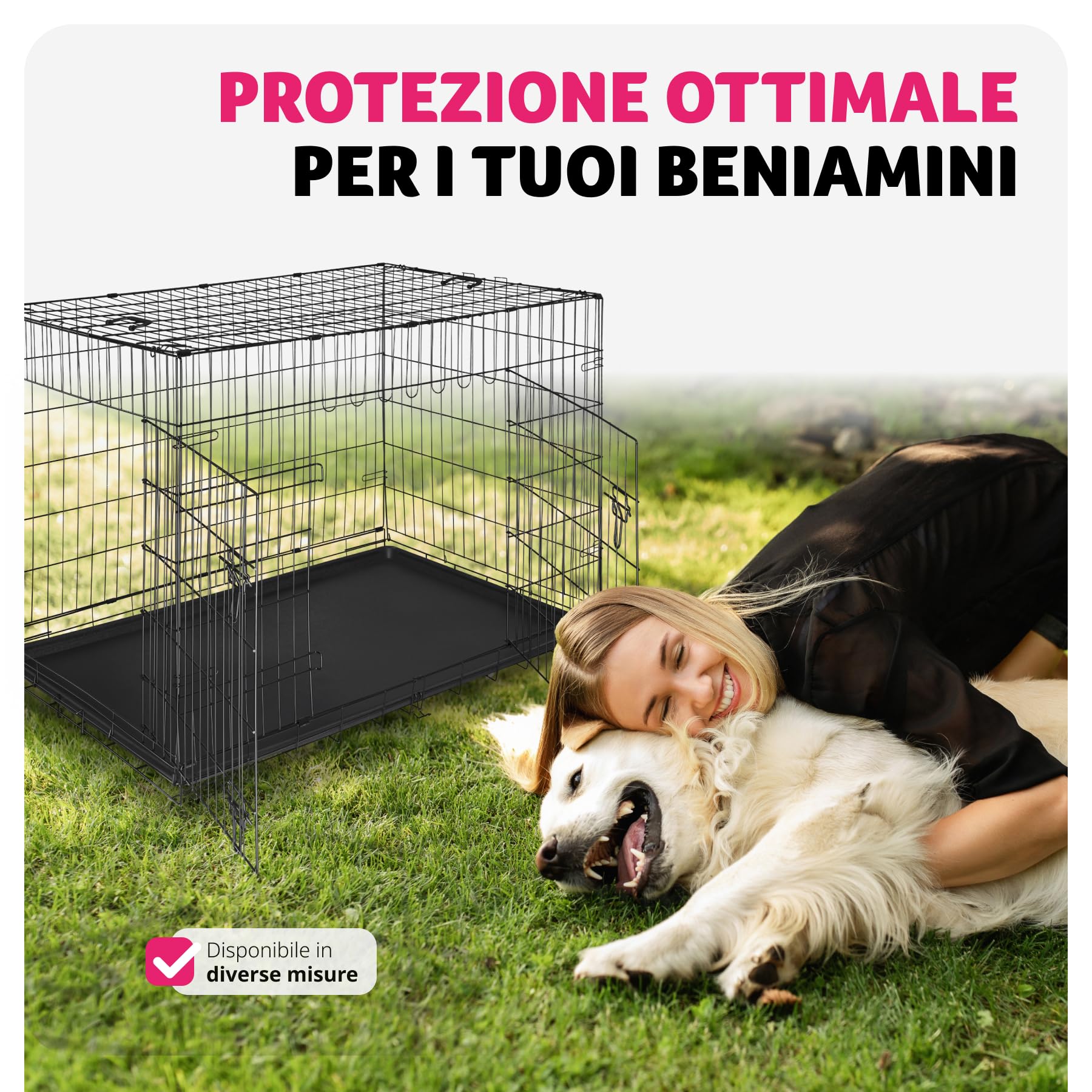 tectake® Trasportino Auto per Cani Spazioso, 78x48x52,5cm, Gabbia per cani con Griglia in Acciaio Robusta, per Gatti, Pieghevole, 2 Porte, Doppia Chiusura, Vasca Rimovibile, 2 Maniglie per Trasporto