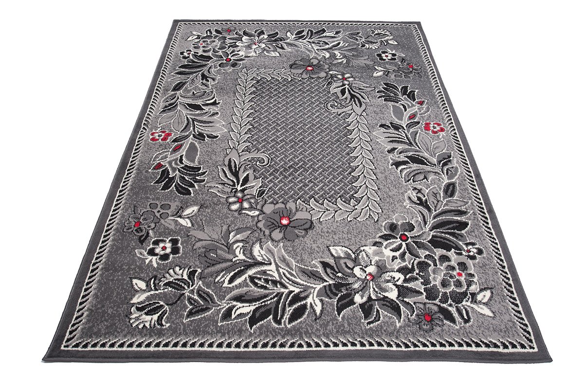 Carpeto Rugs Tappeto Salotto Classico Floreale Pelo Corto - Tappeti Camera da Letto - Tappeti Moderni Soggiorno - Tappeti Salotto Grandi Dimensioni - Grigio - 120 x 170 cm