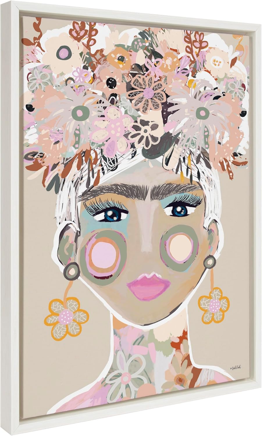 Kate and Laurel Sylvie Frida Frollae Framed Canvas Wall Art by Inkheart Designs, 18x24 White, Modern Floral Female Portrait Art