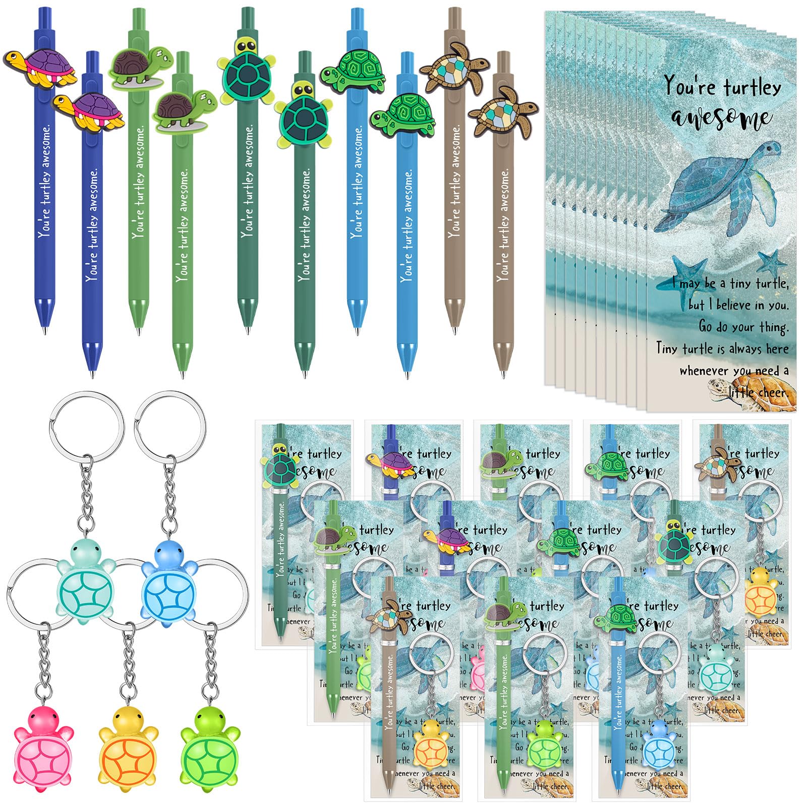 Sayglossy Juego de 20 bolígrafos inspiradores para el regreso a clases, regalos de tortuga, bolígrafos motivacionales, llaveros, marcapáginas, regalo para el primer día de escuela, para profesores