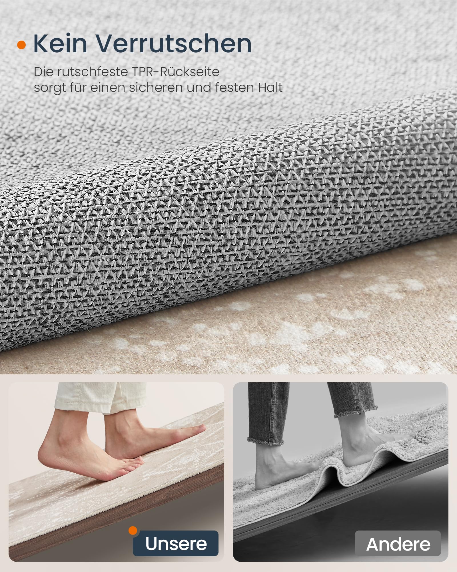 SONGMICS Boho Teppich, 160 x 230 cm, Schlafzimmer Teppich, Wohnzimmerteppich, rutschfesterteppich, waschbarerteppich, flauschig, Dekoration, für Wohnzimmer, cappuccinobeige TAR029K01