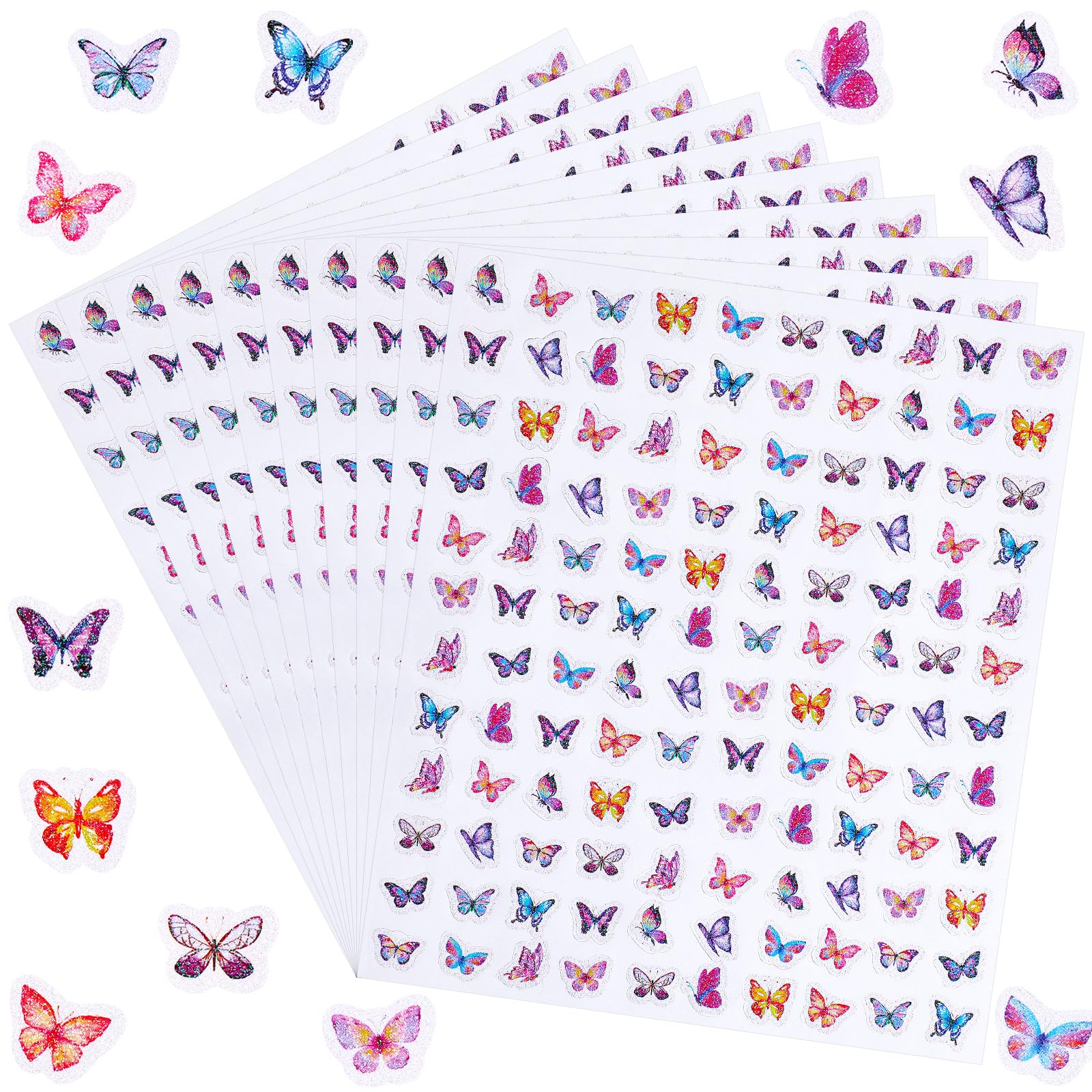 Lincia 1200 Pcs Glitter Butterfly Stickers Sparkly Colorful Small Butterfly Stickers for Kids for Classroom Teacher Reward Spring Home Room Theme Party Favor