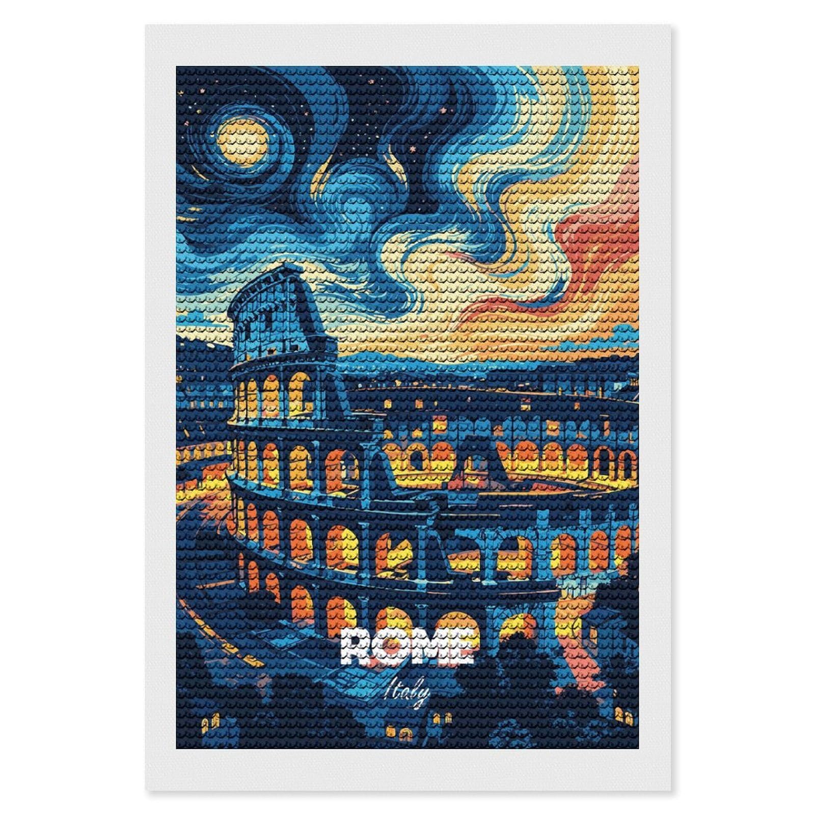 Junmoney Rome Italy Colosseum Night Art Diamond Art Kit 8"x12", Creative Leisure Activity, Complete Accessories, Vintage Style Decor, for Women