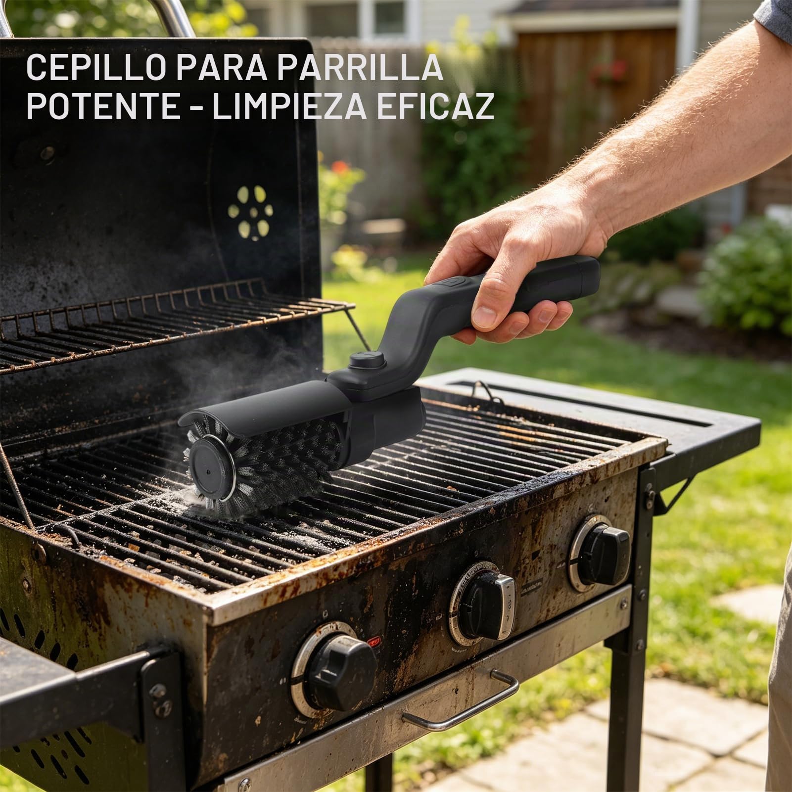 Cepillo eléctrico para parrilla, cepillo de limpieza de parrilla de barbacoa de acero inoxidable de 3 velocidades, cabezales giratorios ajustables recargables tipo C para cocina barbacoa
